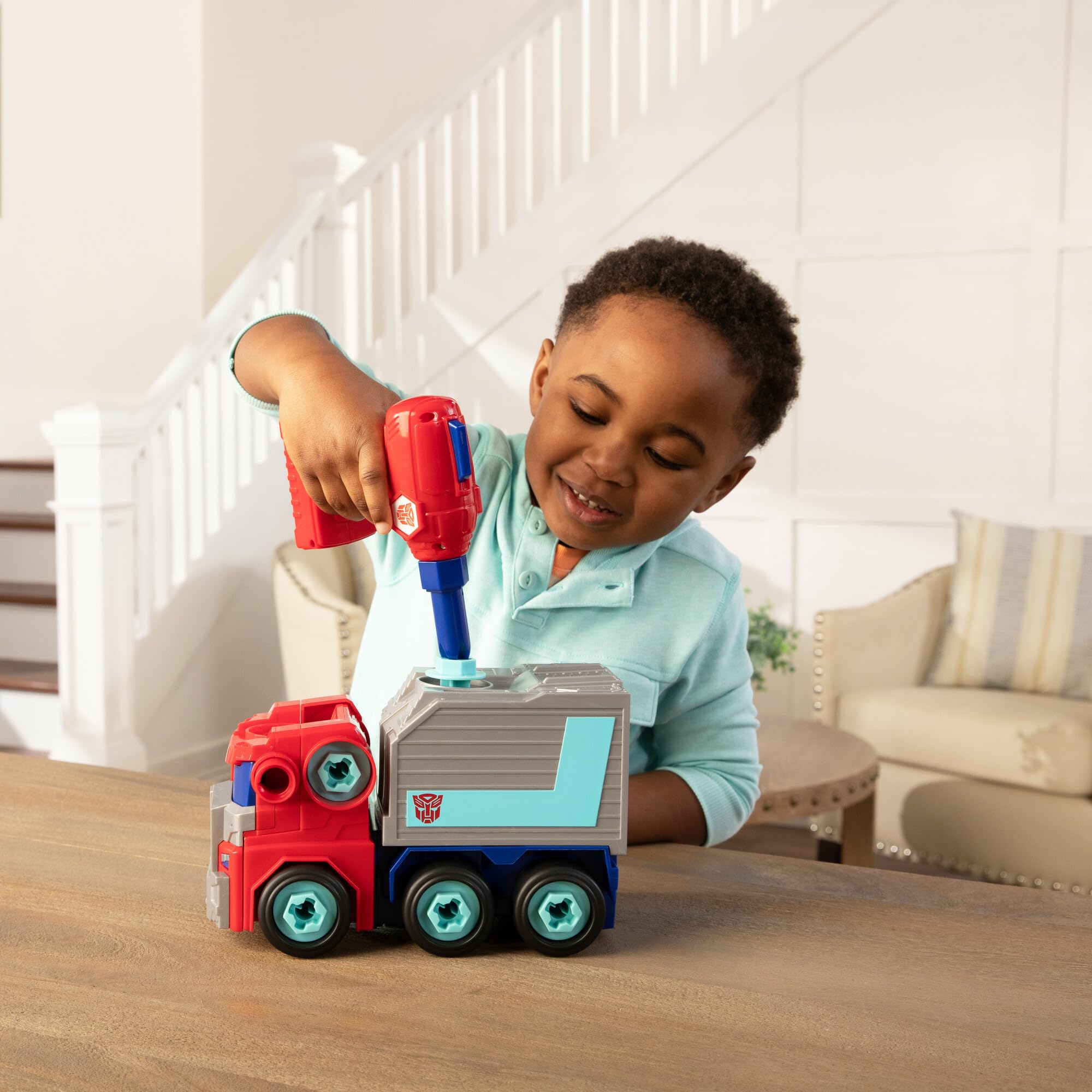 Optimus Prime Building Toys for Kids - STEM Educational Robot Construction Set with Electric Drill & AA Batteries - Transformers Action Figure for Boys & Girls Ages 18+ Months - Perfect for Birthday Gifts & Creative Playtime