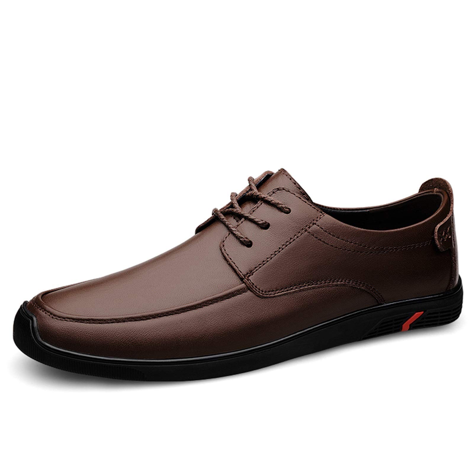 Premium Men's Leather Dress Shoes - Classic Lace-Up Derby Style with Round Apron Toe | Anti-Slip Rubber Sole & Block Heel | Formal Business & Wedding Attire (Brown, Size 6.5) | Perfect for Office, Parties & Special Occasions