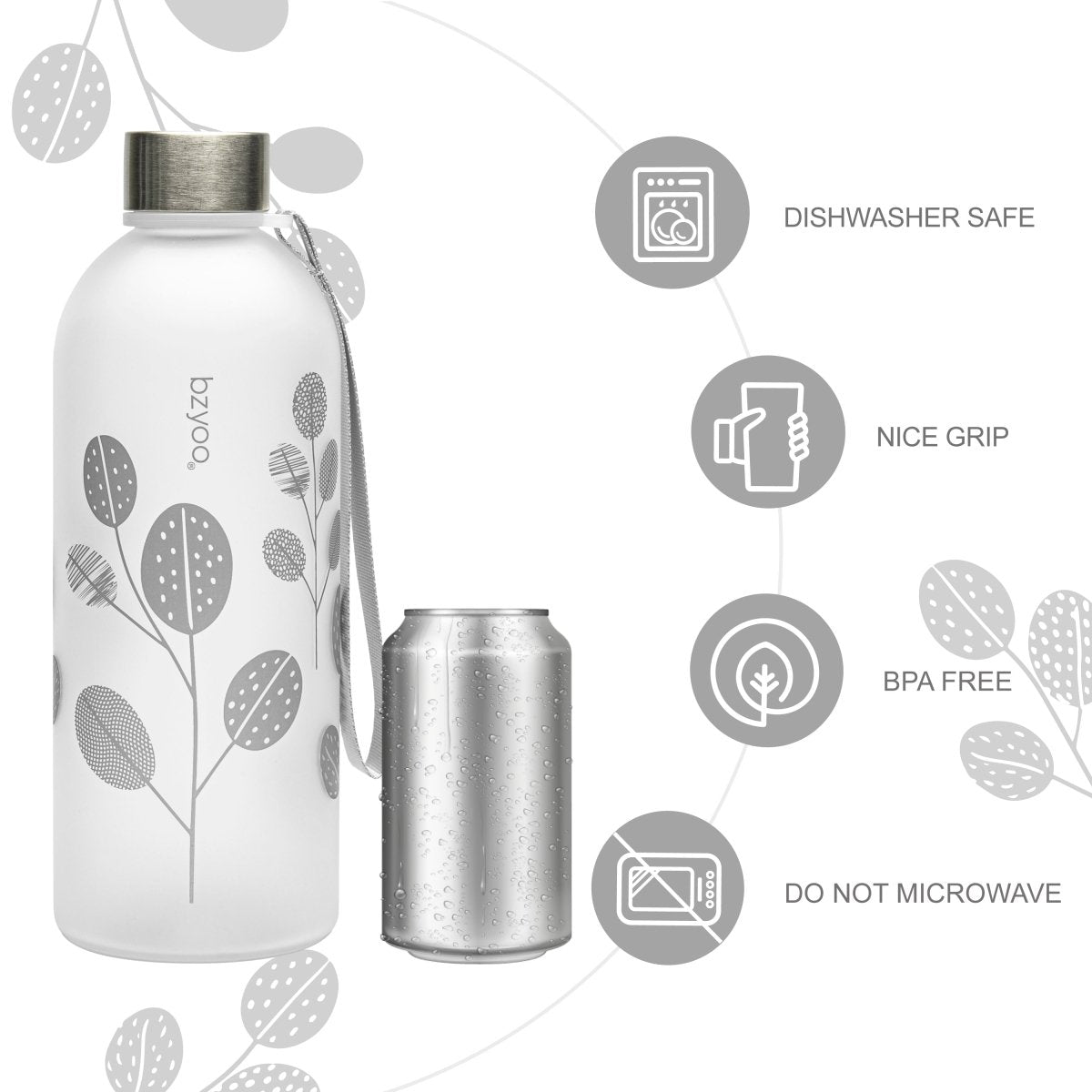 32oz Time Marker Tritan Water Bottle with Carrying Strap - Leaf Silver | Leak Proof BPA Free Sports Water Bottle for Gym, Hiking, Workout & Outdoor Activities