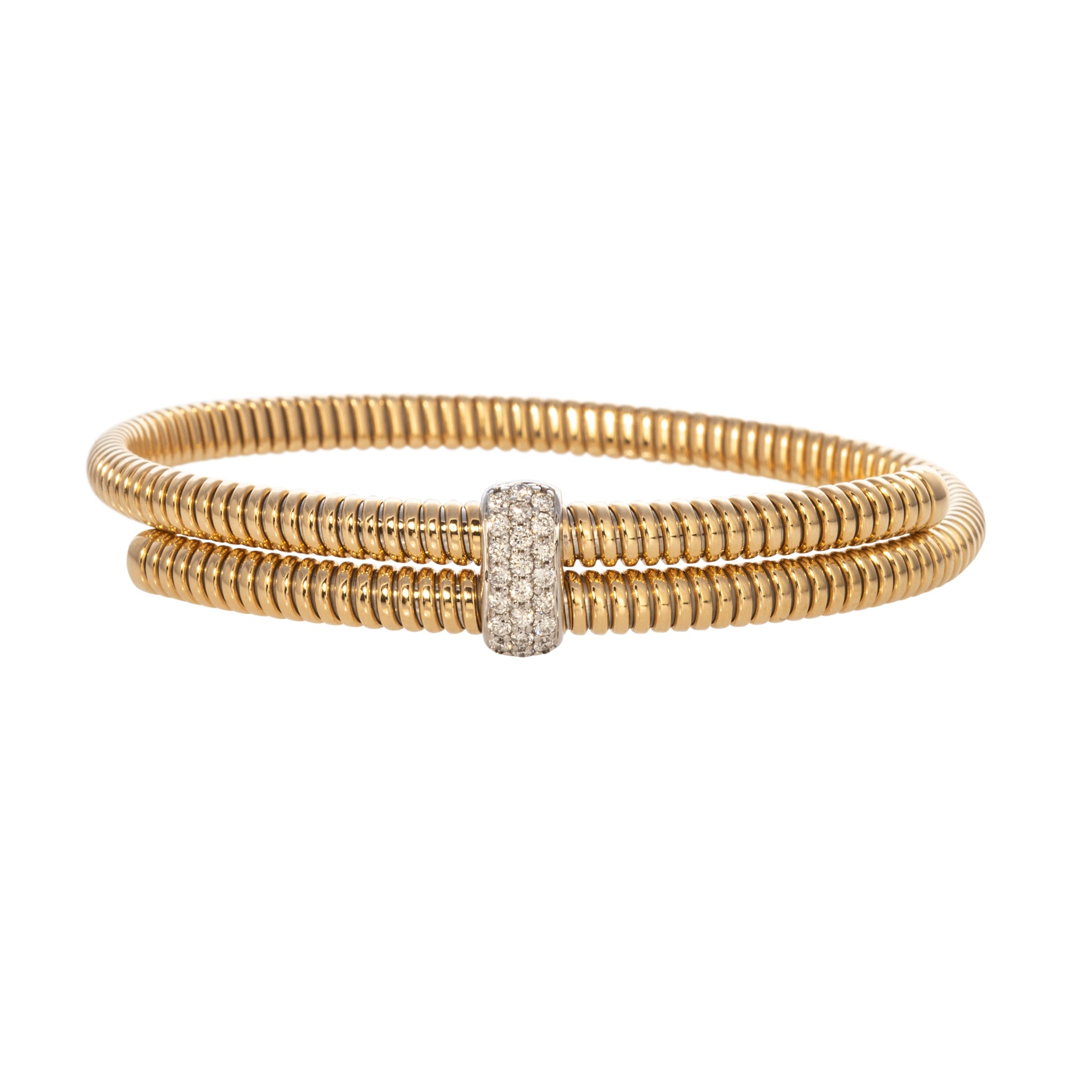 18K Gold Diamond Pavé Tubogas Bypass Bangle for Women - Elegant Stackable Bracelet for Parties, Weddings & Special Occasions