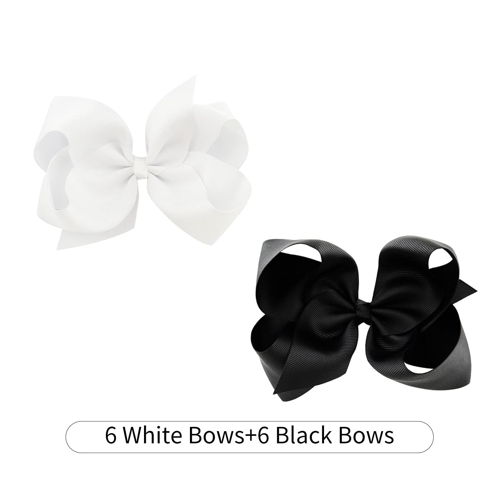 12-Pack Handmade Grosgrain Ribbon Hair Bows with Alligator Clips for Girls - 6 Inch Hair Accessories for Toddlers, Teens & Kids (White/Black) - Perfect for Parties, School & Special Occasions