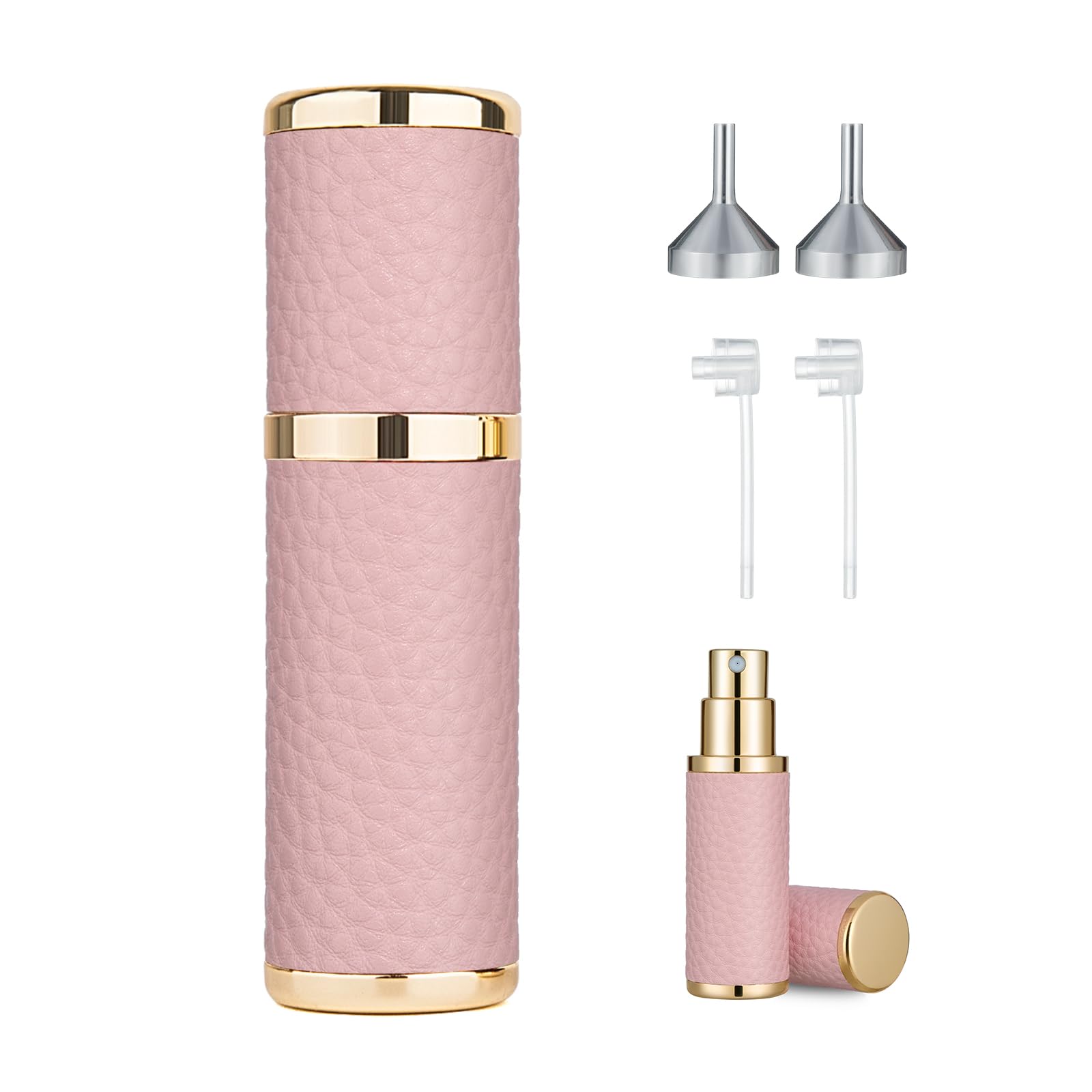 Portable 5ml Refillable Perfume Bottle - Leather Travel Atomizer with Fine Mist Sprayer, Funnel & Diffuser Tool for Women & Men (Pink) | Perfect for Travel, Gym, Office & Everyday Fragrance Refresh