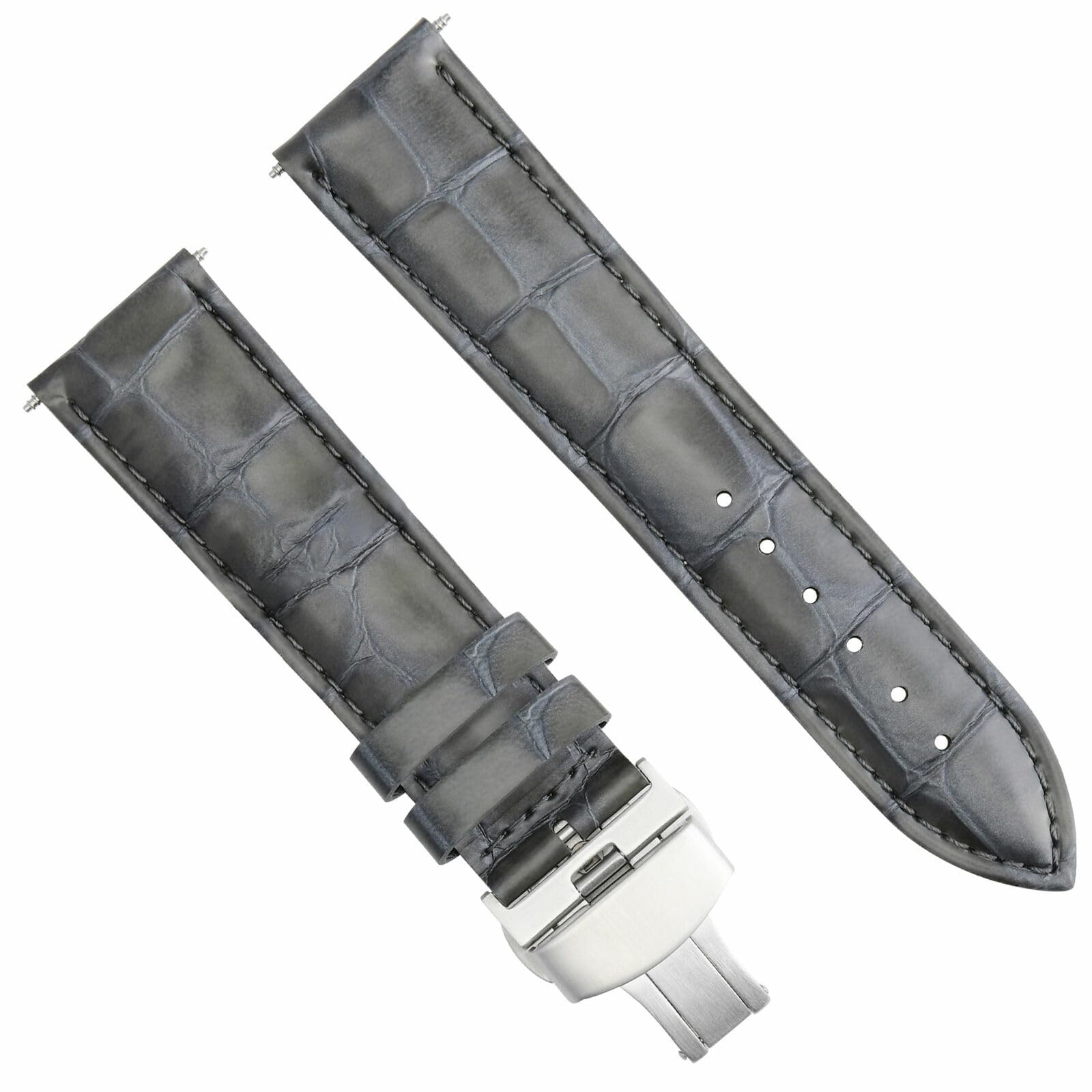 21mm Genuine Leather Watch Band Strap with Deployment Clasp - Gray Replacement Strap Compatible with Longines Watches | Premium Watch Accessories for Men & Women | Business, Casual & Formal Wear