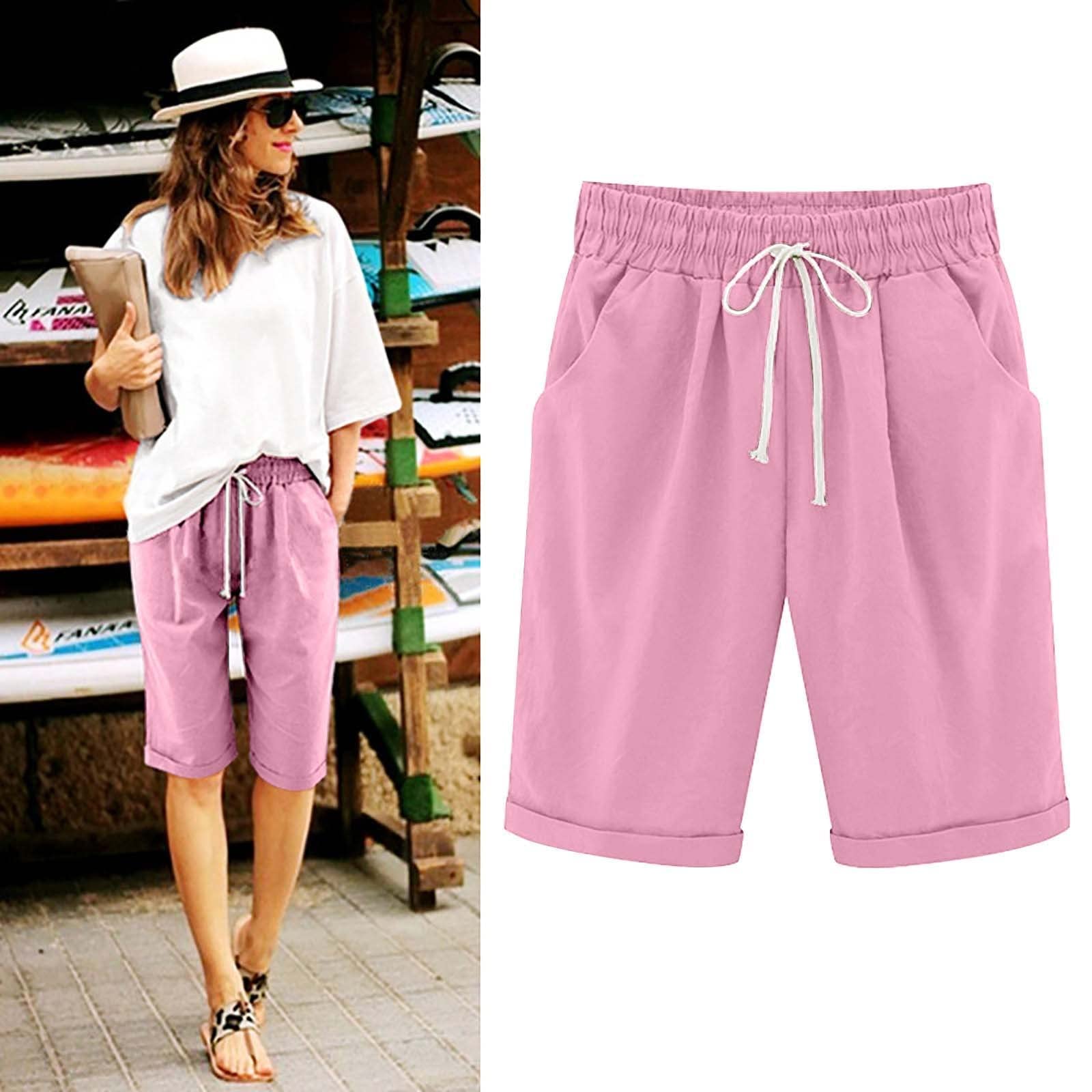 Women's Bermuda Shorts - Cotton Casual Summer Lounge Shorts with Pockets for Walking & Exercise