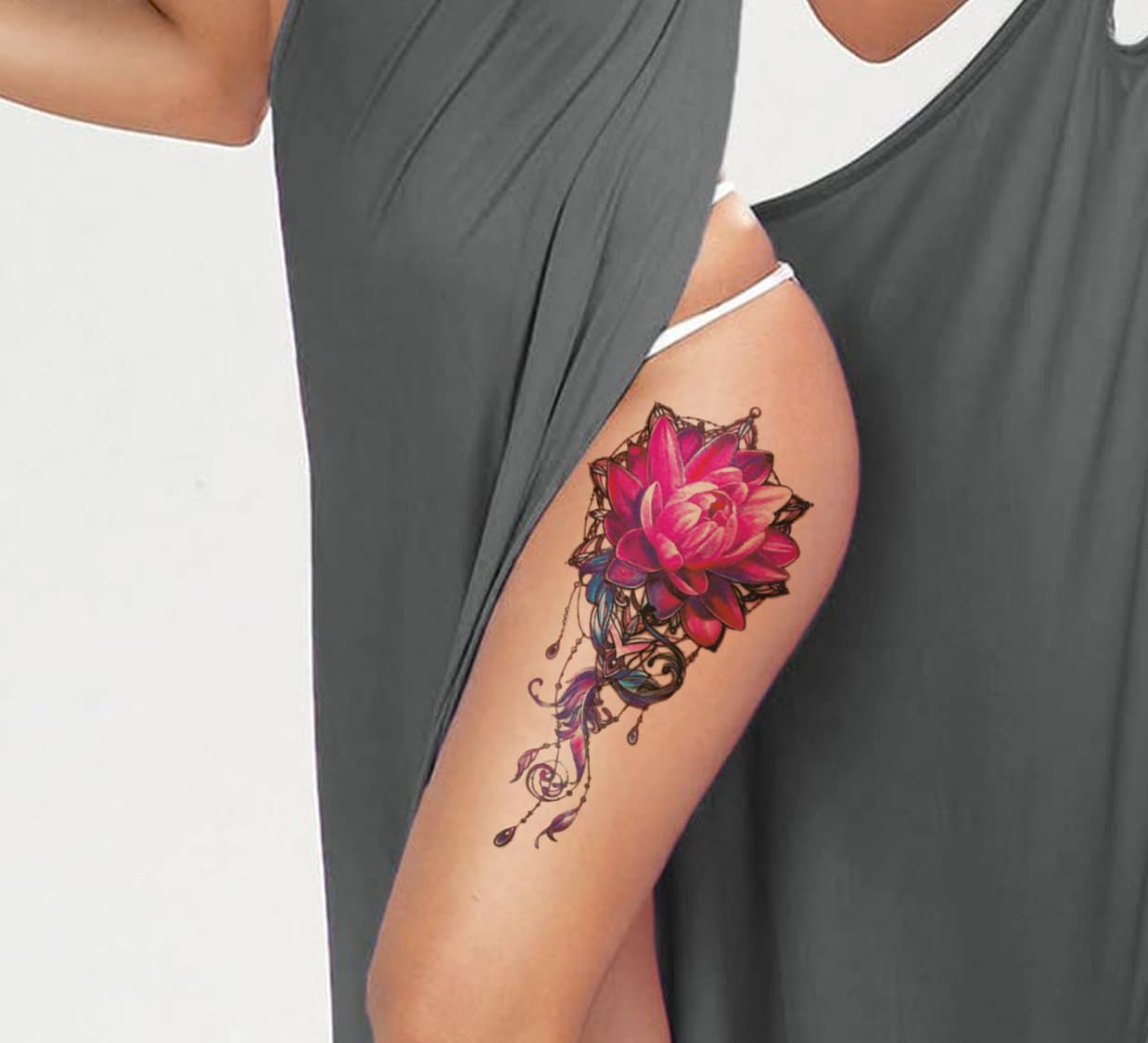 3D Temporary Tattoo Stickers for Men & Women - Waterproof Fake Tattoos with Flowers, Butterflies, Stars & Dark Desire Designs - Realistic Body Art for Adults & Teens (19x9cm) - Perfect for Parties, Halloween, Cosplay & Honeymoon Getaways