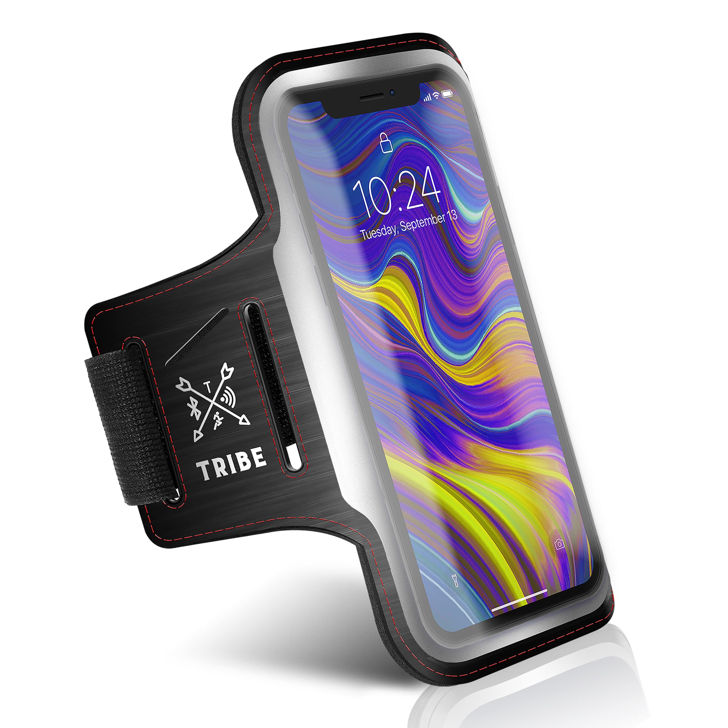 TRIBE Running Phone Holder Armband for iPhone & Galaxy - Adjustable Sports Armband for Men & Women - Perfect for Running, Jogging, Walking, Gym Workouts - Fits All Smartphones with CC/Key Pocket - Stay Connected During Outdoor Activities & Fitness Training