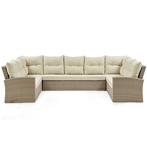 All-Weather Wicker Outdoor Horseshoe Sectional Sofa with Cushions - Durable Patio Furniture for Poolside, Garden & Backyard Relaxation