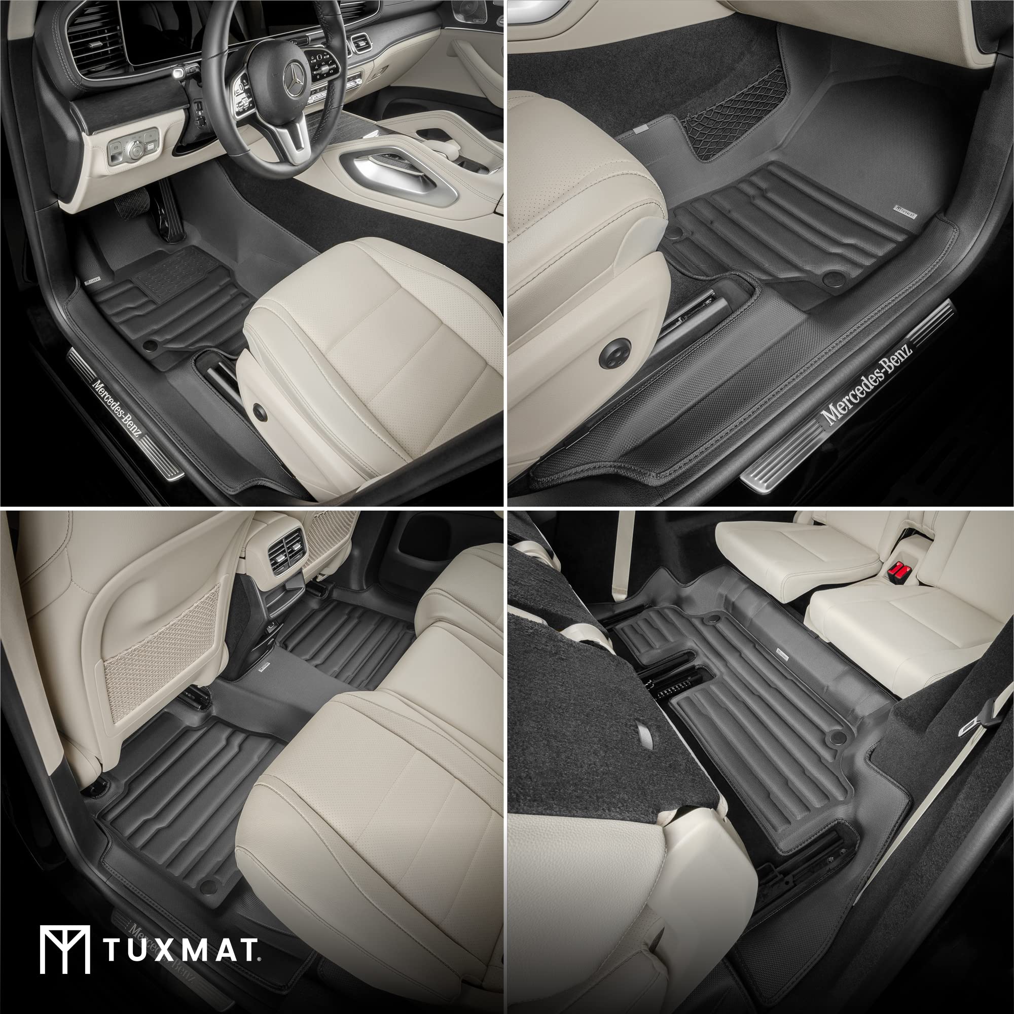 Premium Custom TuxMat Floor Mats for 2020-2025 Mercedes-Benz GLE 7-Seater - All Weather Protection with Maximum Coverage - Laser Measured Fit for 1st, 2nd & 3rd Row Seats - Perfect for Family Road Trips, Winter Driving & Luxury SUV Protection