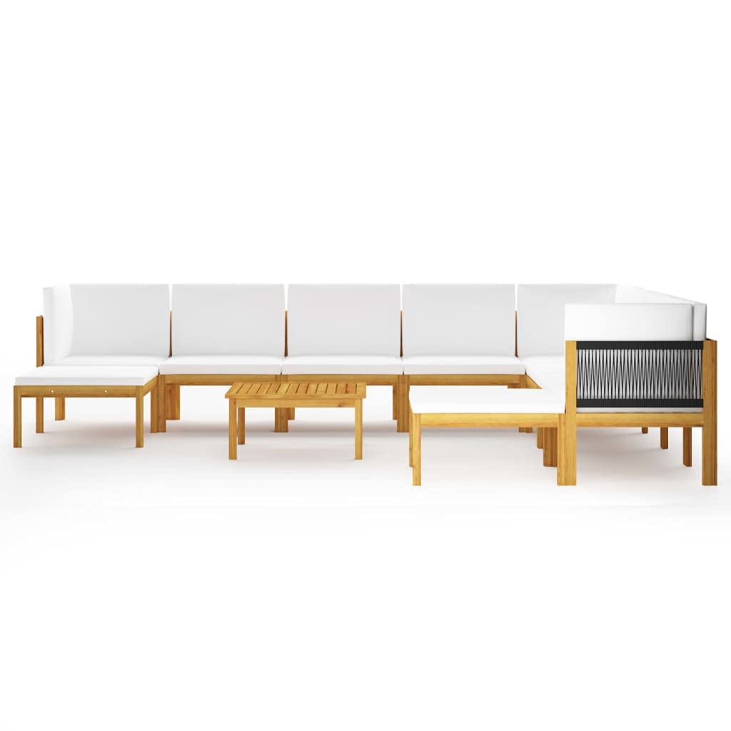 11-Piece Patio Lounge Set with Cushions - Cream Solid Acacia Wood Furniture (219 lbs) - Perfect for Outdoor Relaxation, Backyard, Garden & Poolside