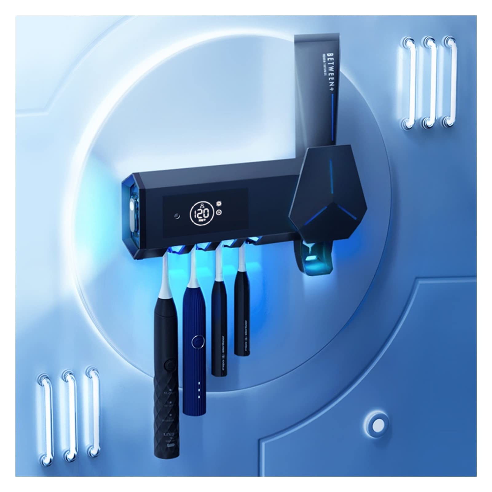 UV Toothbrush Holder with Automatic Toothpaste Dispenser - Smart Bathroom Storage Set for Electric Toothbrushes, Black - Perfect for Modern Homes & Travel Accessories Organization