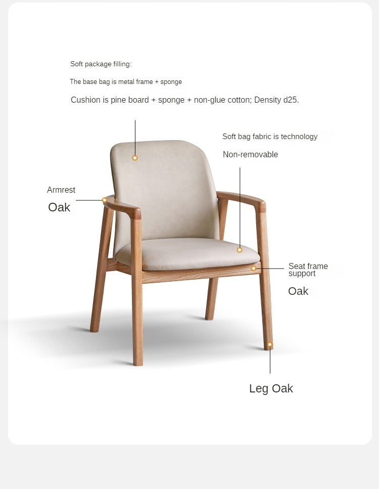 Premium Solid Oak & Ash Wood Chair with Organic Leather Upholstery - Ergonomic Office & Living Room Furniture for Home & Workspace