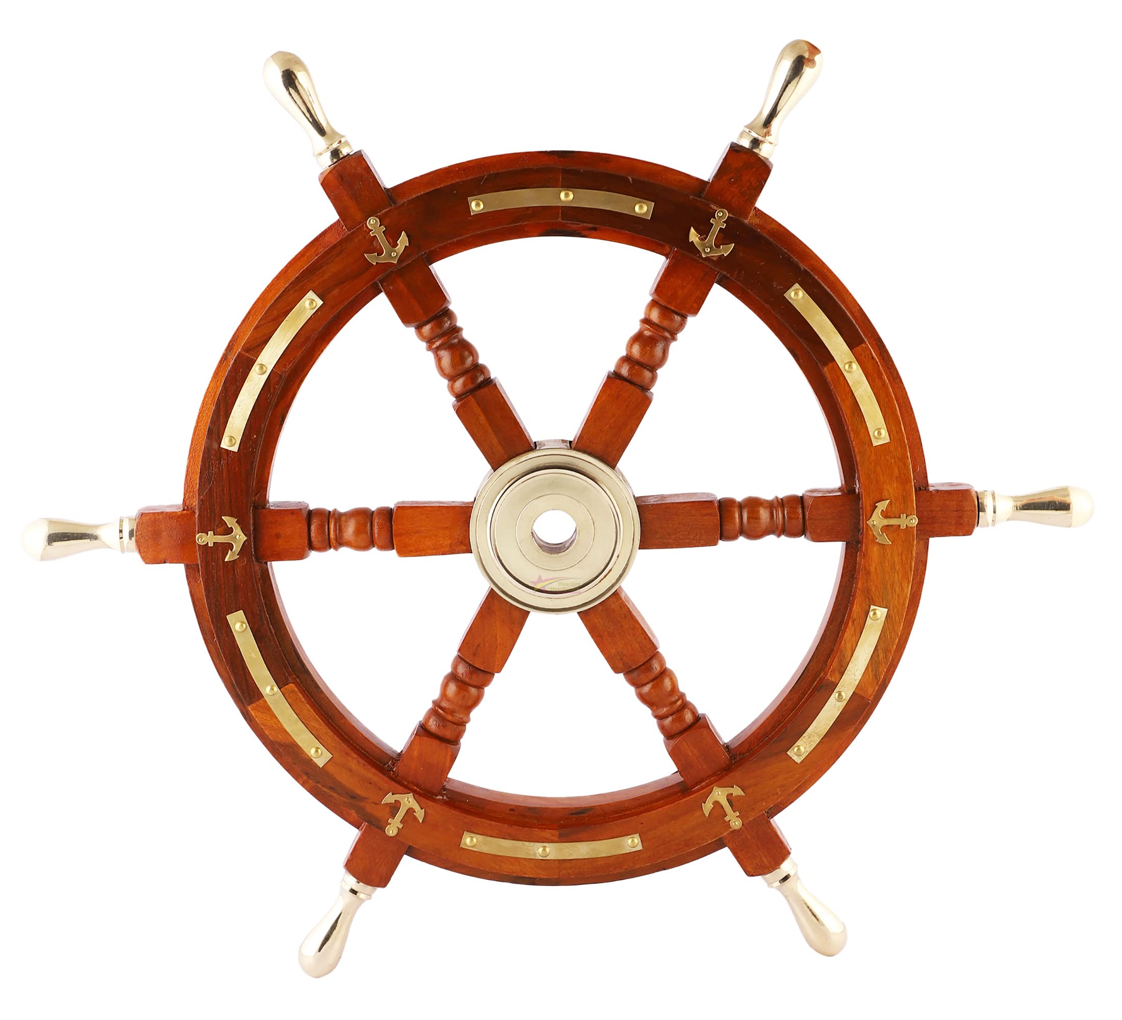 30 Inch Nautical Wood & Brass Decorative Ship Wheel - Rustic Wall Hanging Ornament for Living Room, Office, or Marine-Themed Decor | Perfect for Coastal Home Decor, Beach House Accents, and Captain's Quarters Style