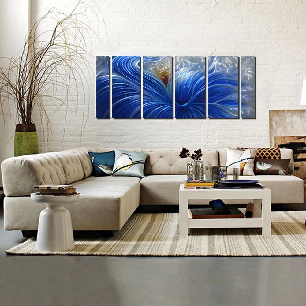 Abstract Blue Flower Metal Wall Art - Modern Indoor Outdoor Decor for Living Room