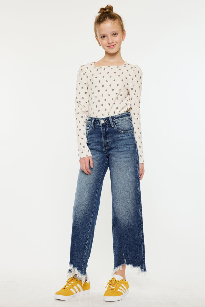 High Rise Kids Cropped Wide Leg Jeans - Trendy & Comfortable Denim Pants for Girls - Perfect for School, Playdates & Casual Outings