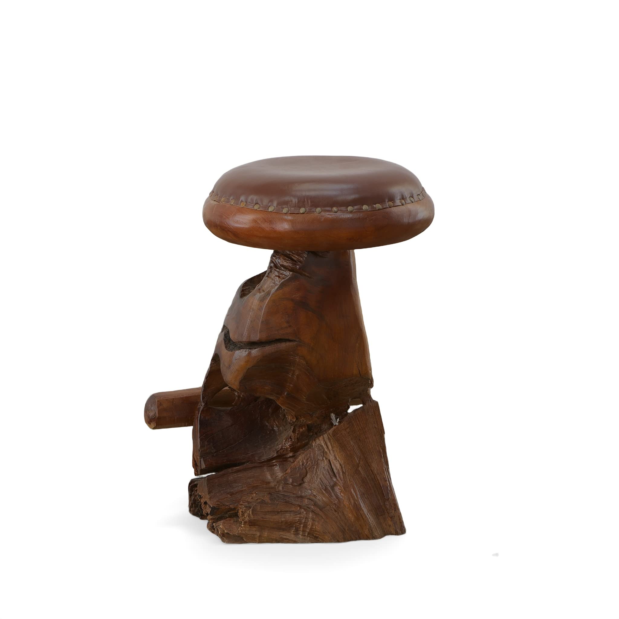 Old Growth Teak Root Counter Stool - Rustic Bar Stool for Kitchen Island, Breakfast Nook & Outdoor Dining - Solid Wood Bar Height Stool with Natural Wood Grain
