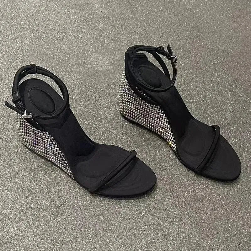 Rhinestone Strap Wedge Sandals for Women - Comfortable Summer Beach Wedding Party Shoes | Perfect for Outdoor Events, Vacations & Date Nights