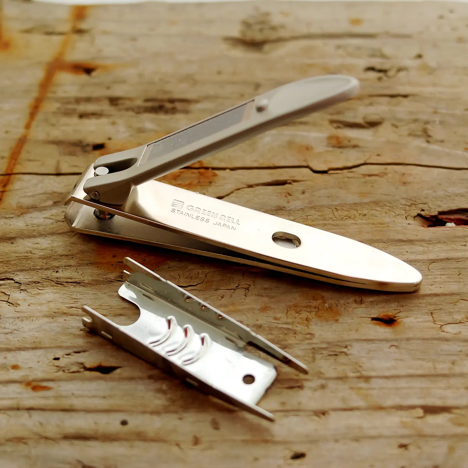 Premium Stainless Steel Straight Blade Nail Clippers with Catcher - Green Bell Takuminowaza Professional Nail Trimmer for Men & Women - Perfect for Home, Travel, and Salon Use