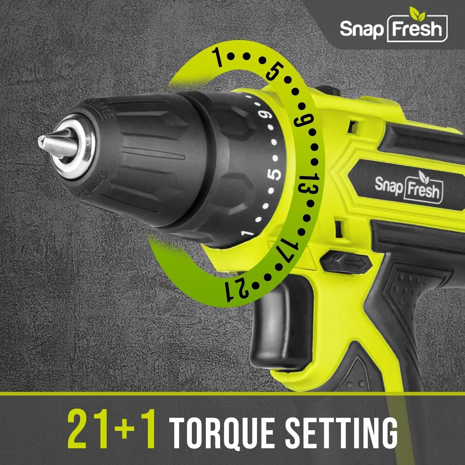 SnapFresh 20V Cordless Drill Set with 2.0Ah Battery & Fast Charger - 3/8
