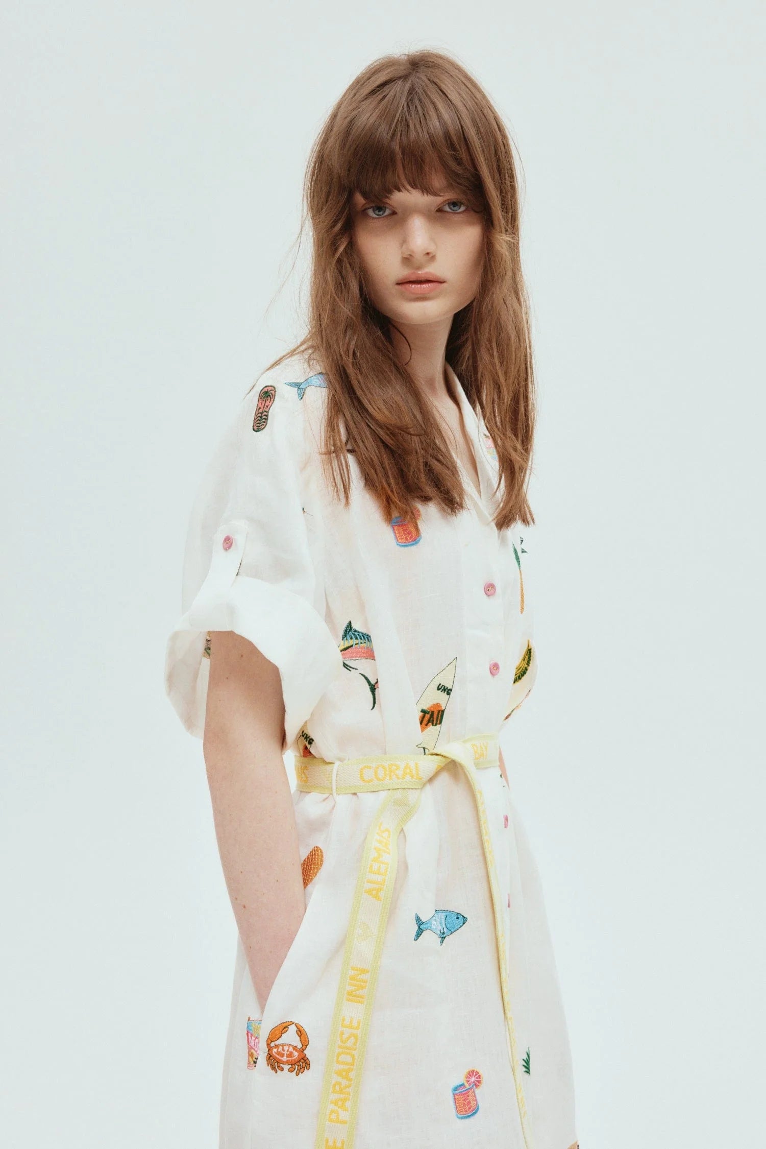 Blue Marlin Embroidered Shirt Dress for Women - Stylish Summer Casual Wear for Beach, Vacation & Everyday Outfits