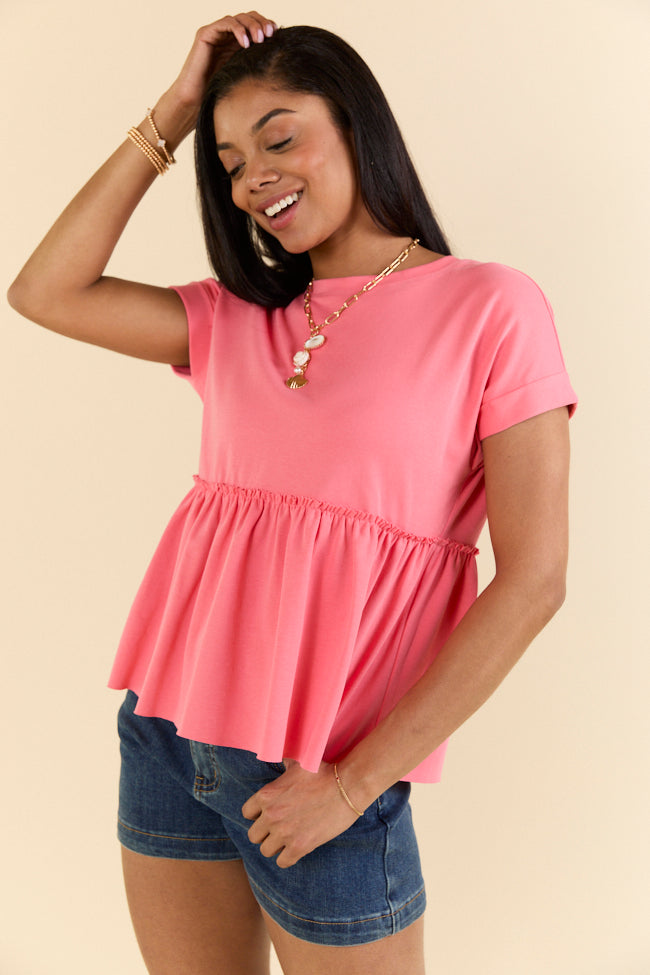 Coral Tie Back Peplum Knit Top for Women - Comfortable Stretchy Casual Blouse for Spring Summer Outfits | Perfect for Dates, Office Wear & Weekend Brunch