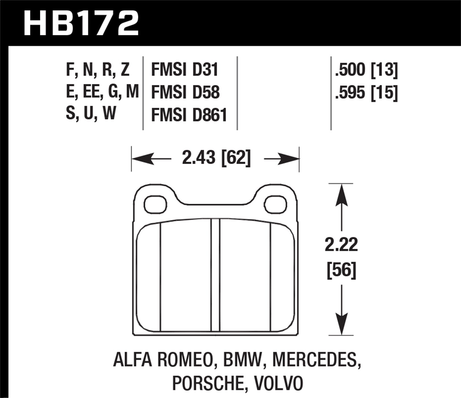 HB172G.595 DTC-60 Motorsport Brake Pads - High Performance Racing Brake Pads for Track & Competition Use - Perfect for Drifting, Road Racing & High-Speed Driving