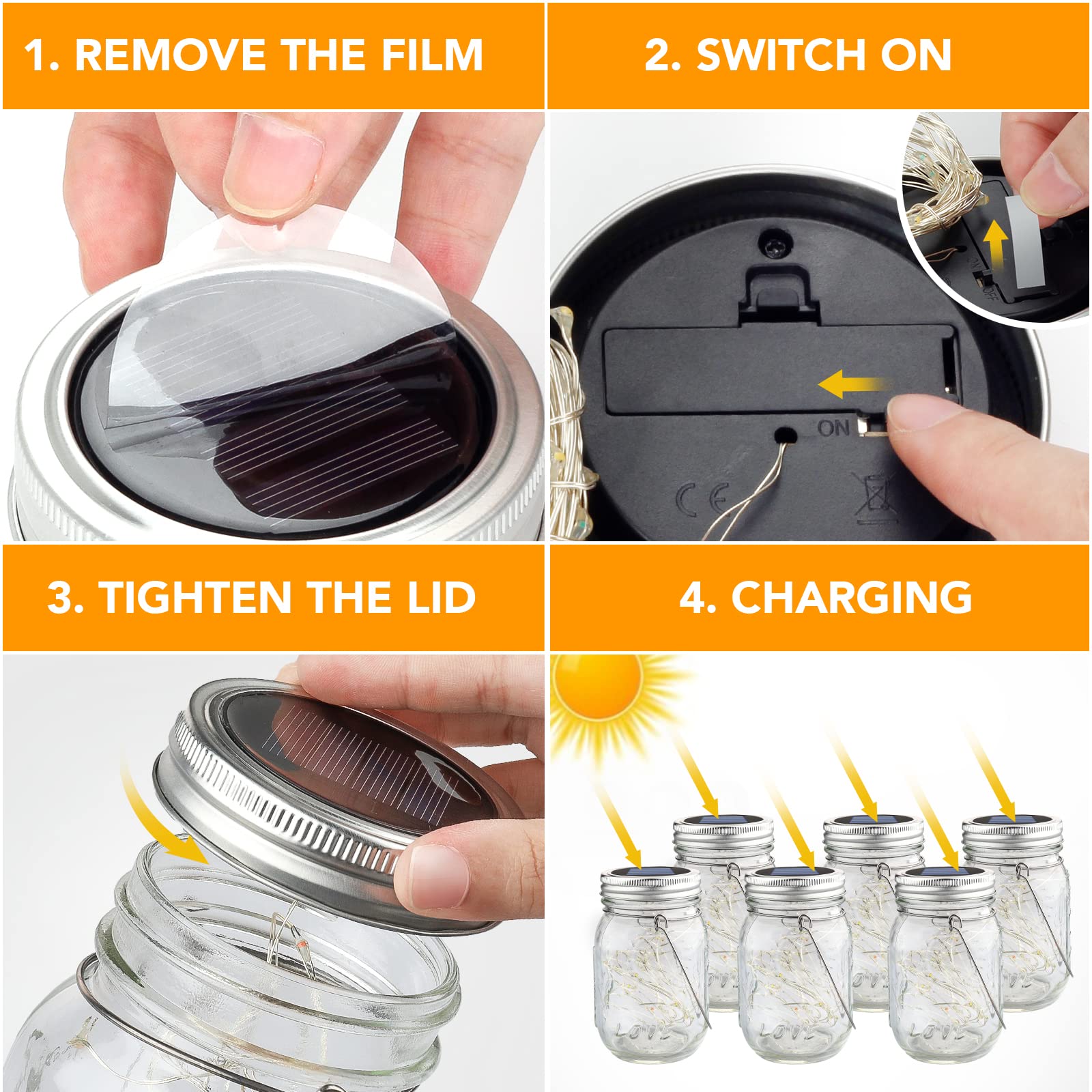 Mlambert 6 Pack Solar Mason Jar Lights - 30 LED Waterproof Hanging Outdoor Lights, Warm White Solar Lanterns for Patio, Garden, Yard, Pathway & Backyard Decor