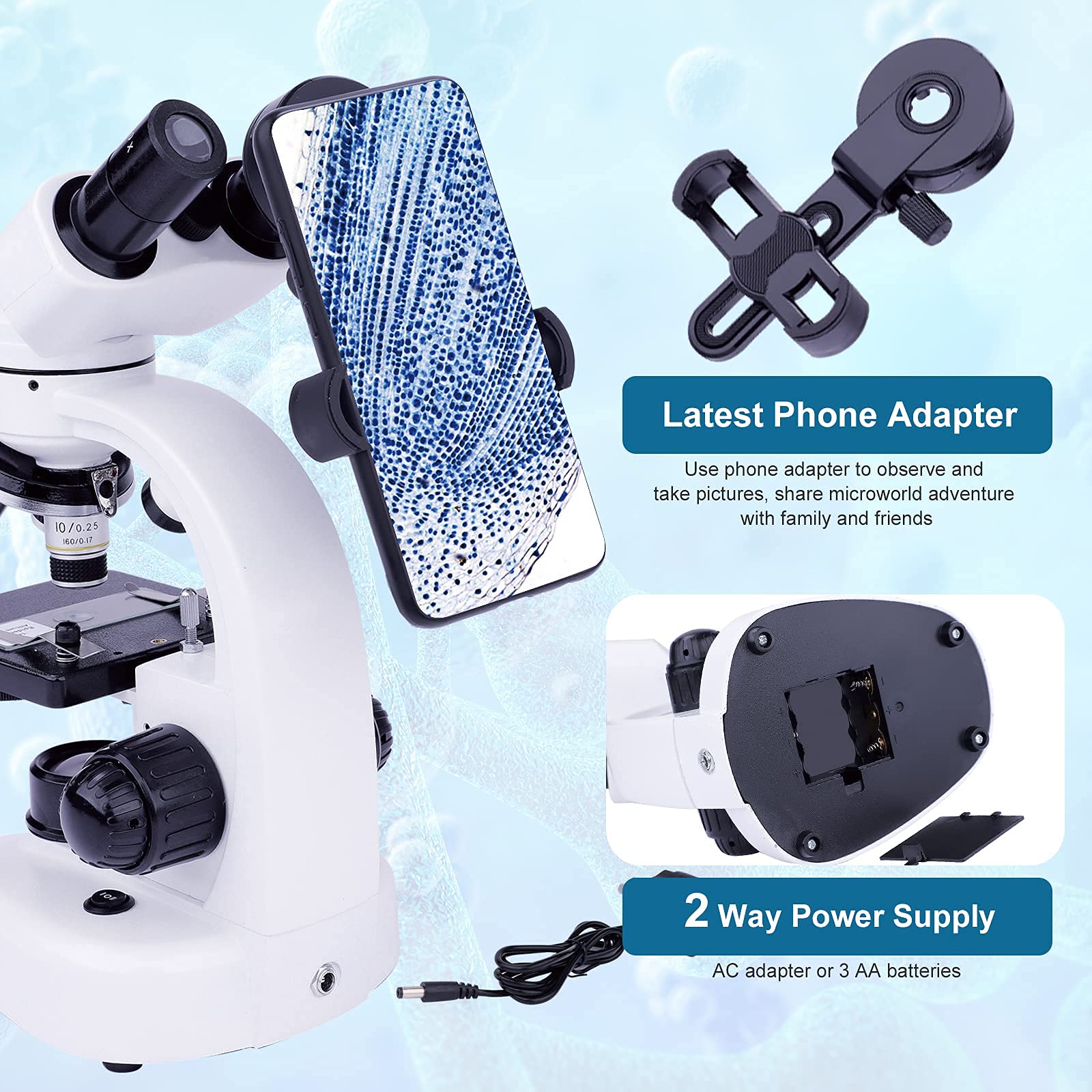40X-1000X Binocular Compound Microscope for Adults & Students - Professional Lab-Grade Microscope with Slides, Phone Adapter & Specimen Kit - Perfect for Home Education, Science Hobbies & Biological Research
