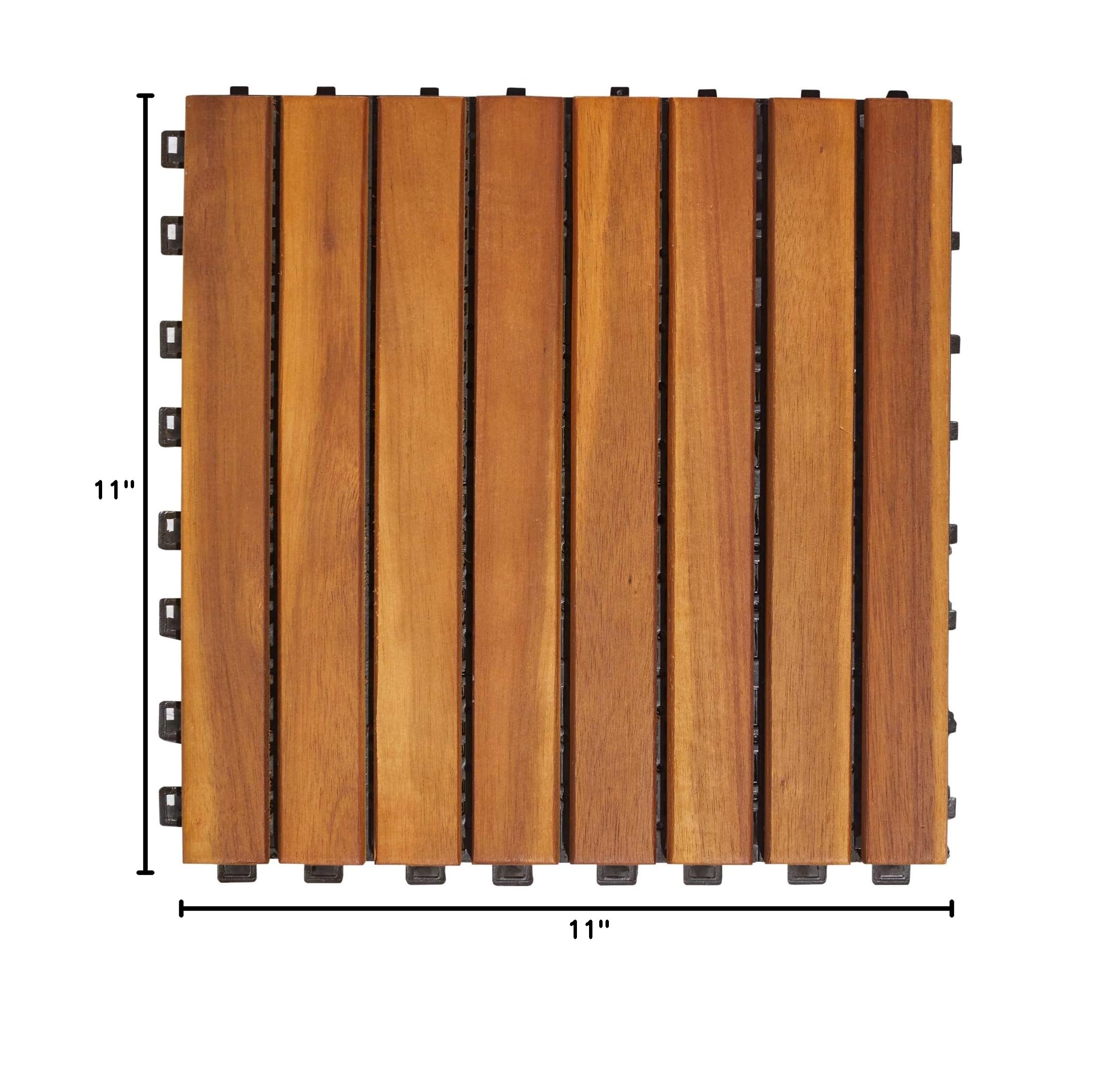 VIFAH V355 8-Slat Acacia Hardwood Interlocking Deck Tile - Premium Outdoor Flooring for Patio, Poolside & Garden Decks - Easy DIY Installation & Weather-Resistant