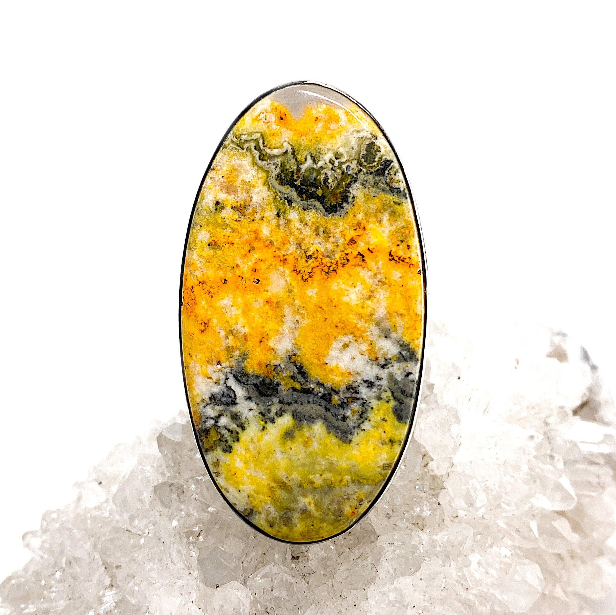 Bumble Bee Jasper Long Oval Cabochon Ring - Size 11 (KRGJ1186) - Handmade Gemstone Jewelry for Women, Boho Style Statement Ring for Everyday Wear & Special Occasions