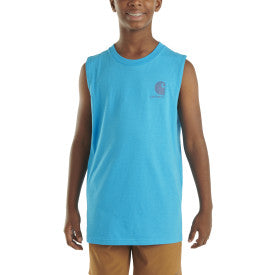 Youth Boys Sleeveless Fish Print T-Shirt - Blue Danube Color - Perfect for Summer Sports & Outdoor Activities
