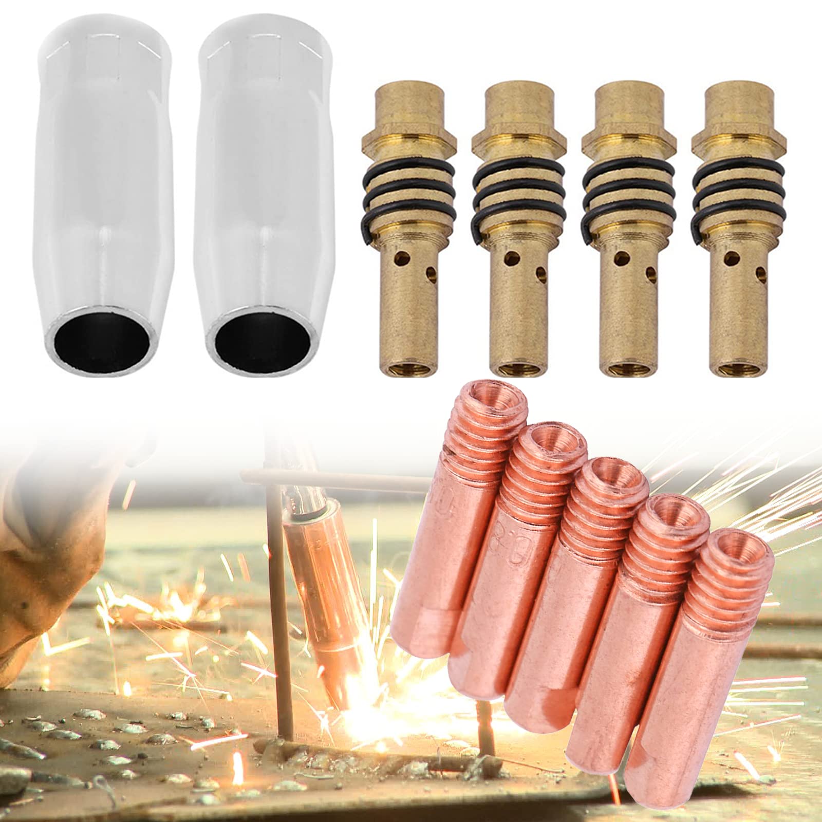 11PCS MIG Welding Nozzle Tip Holder Kit for 15AK Torch Guns - Welding Accessories
