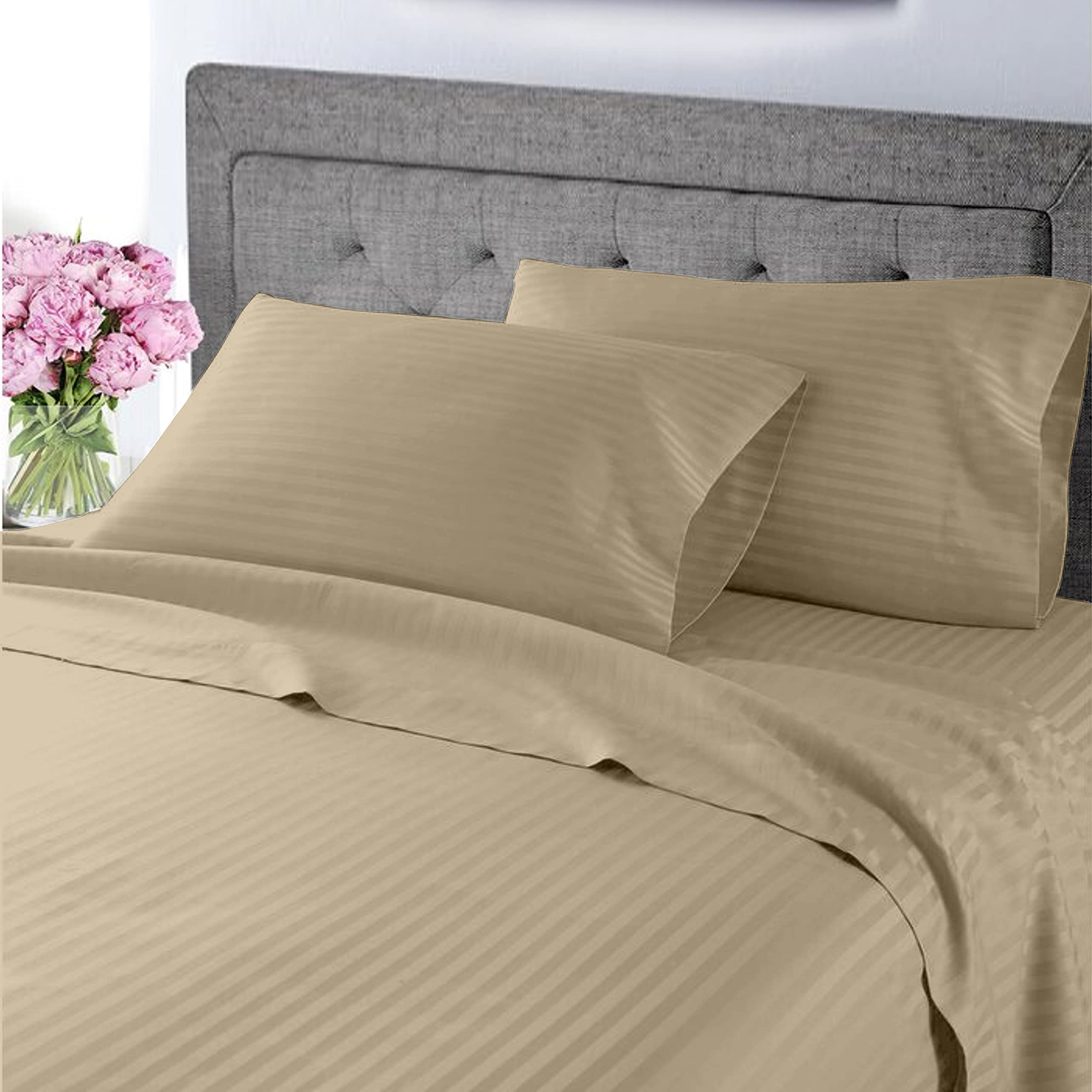 100% Certified Giza Cotton Pillowcase & Sheet Set Queen Size - Premium Egyptian Cotton, Soft Sateen Weave, Breathable Bedding for Deep Pocket Mattress (15