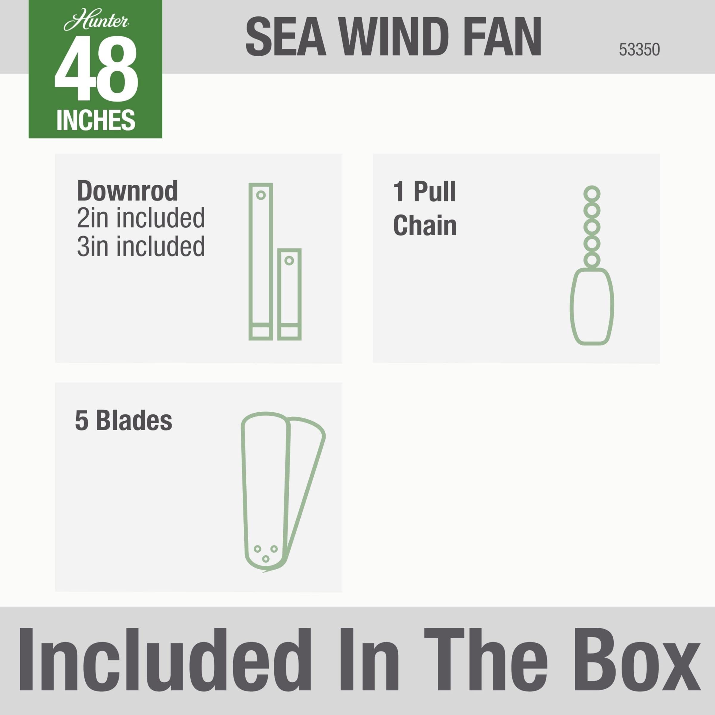 Hunter Fan Company 53350 48-Inch Sea Wind White Indoor/Outdoor Ceiling Fan with Pull Chain - Perfect for Patio, Porch, Living Room & Bedroom Cooling