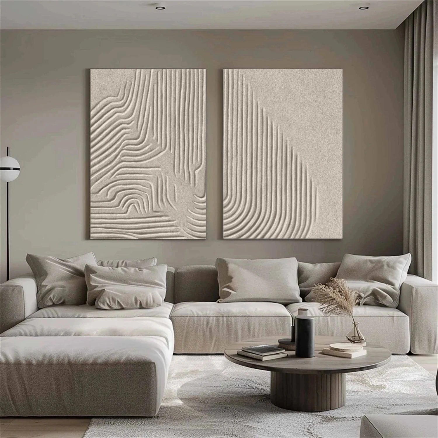 Abstract Beige & Brown Wall Art Set of 2 - Modern Canvas Paintings for Living Room, Bedroom & Office Decor #BB147