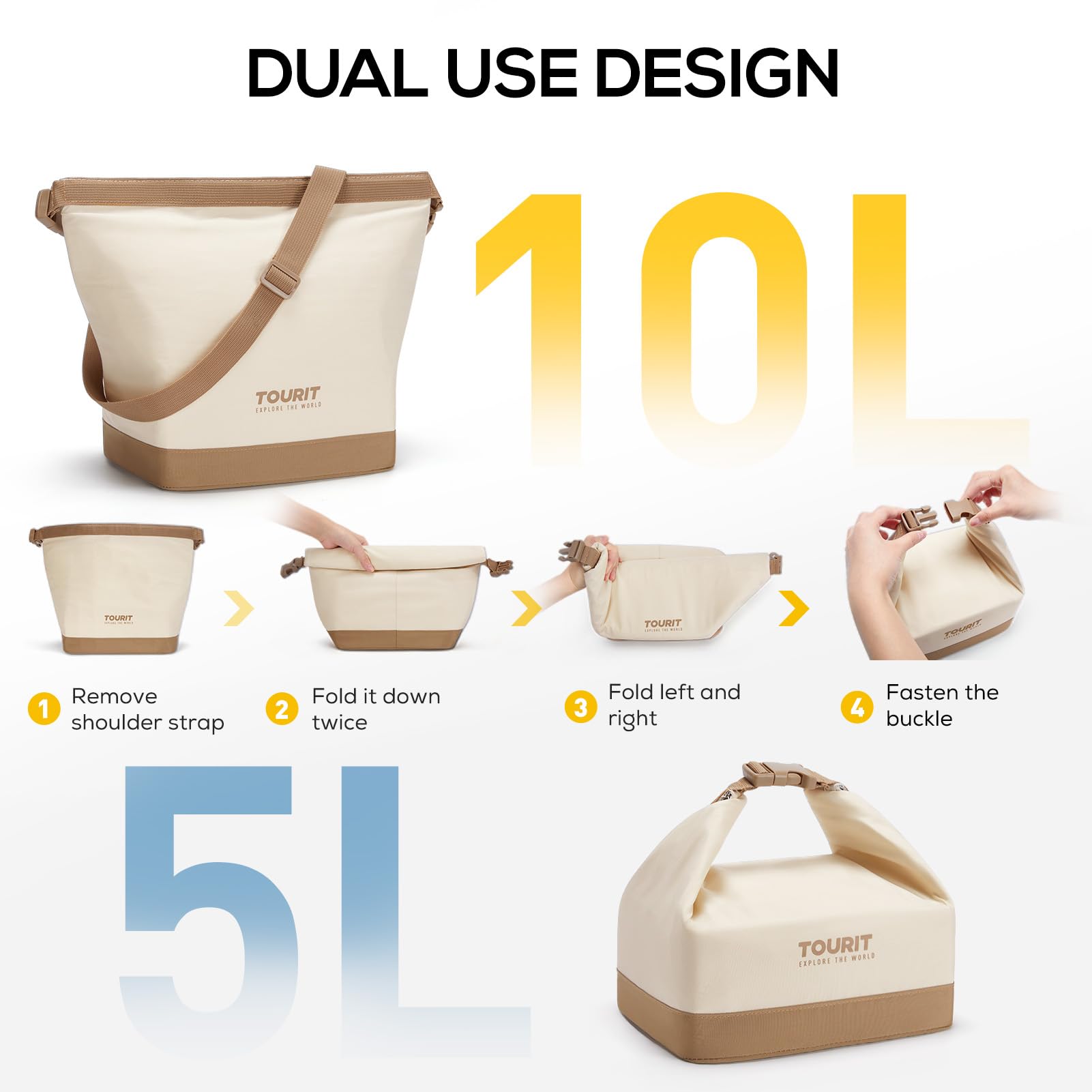 TOURIT Insulated Lunch Bag with Buckle - Durable, Foldable & Wide-Open Lunch Tote for Work, School, Picnics & Outdoor Activities - Perfect for Women & Men (Beige) | Keep Meals Fresh at Office, Hiking or Beach Trips