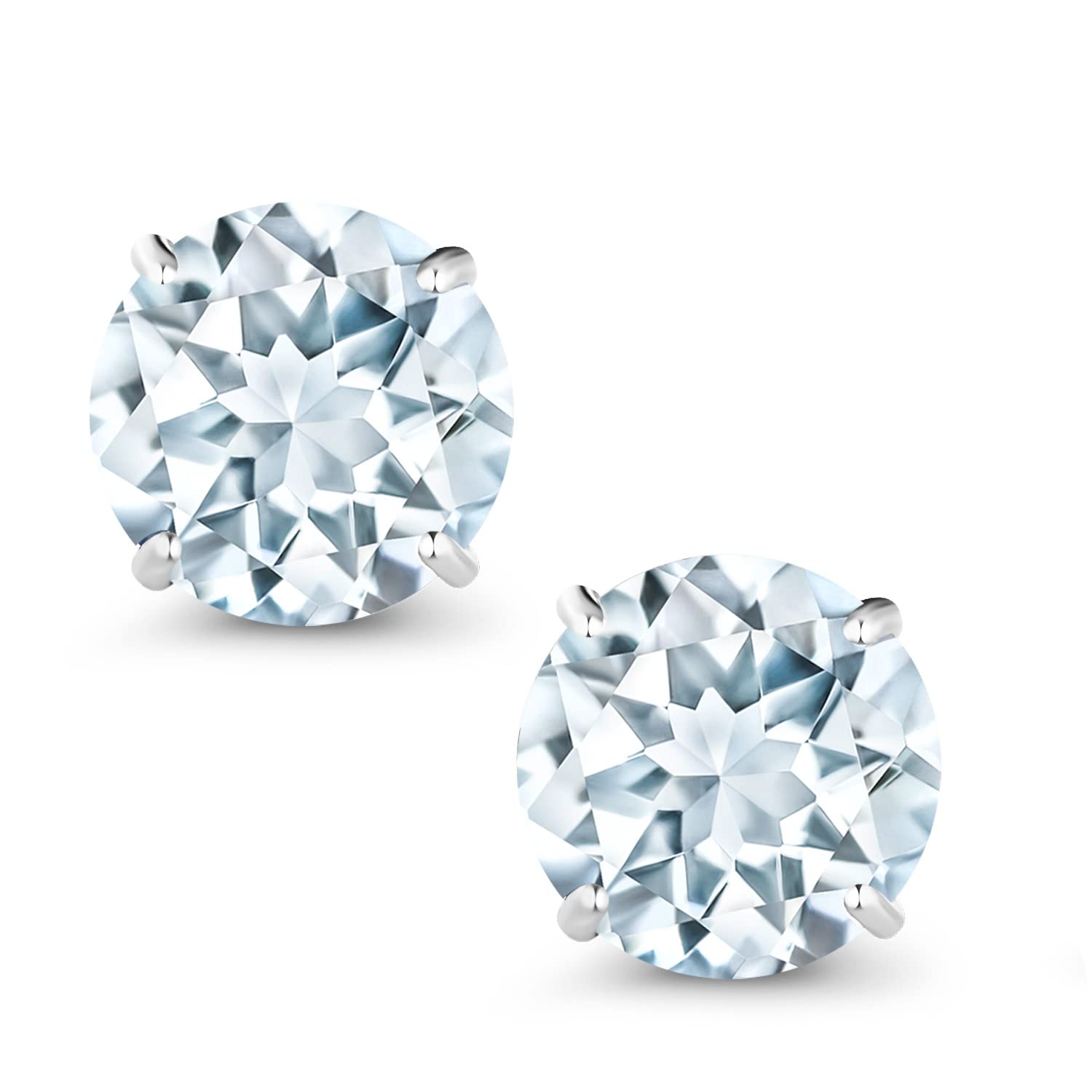 1.50 Ct Round 6mm Sky Blue Aquamarine Stud Earrings in 18K White Gold for Women & Men - Perfect for Weddings, Anniversaries & Gift Giving