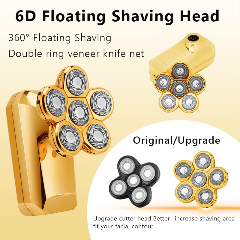 6-in-1 USB Rechargeable Electric Razor for Men - Multifunction Floating Head Shaver with Bald Head Trimmer | Silver Shaving Kit with Travel Case | Perfect for Home, Travel & Daily Grooming