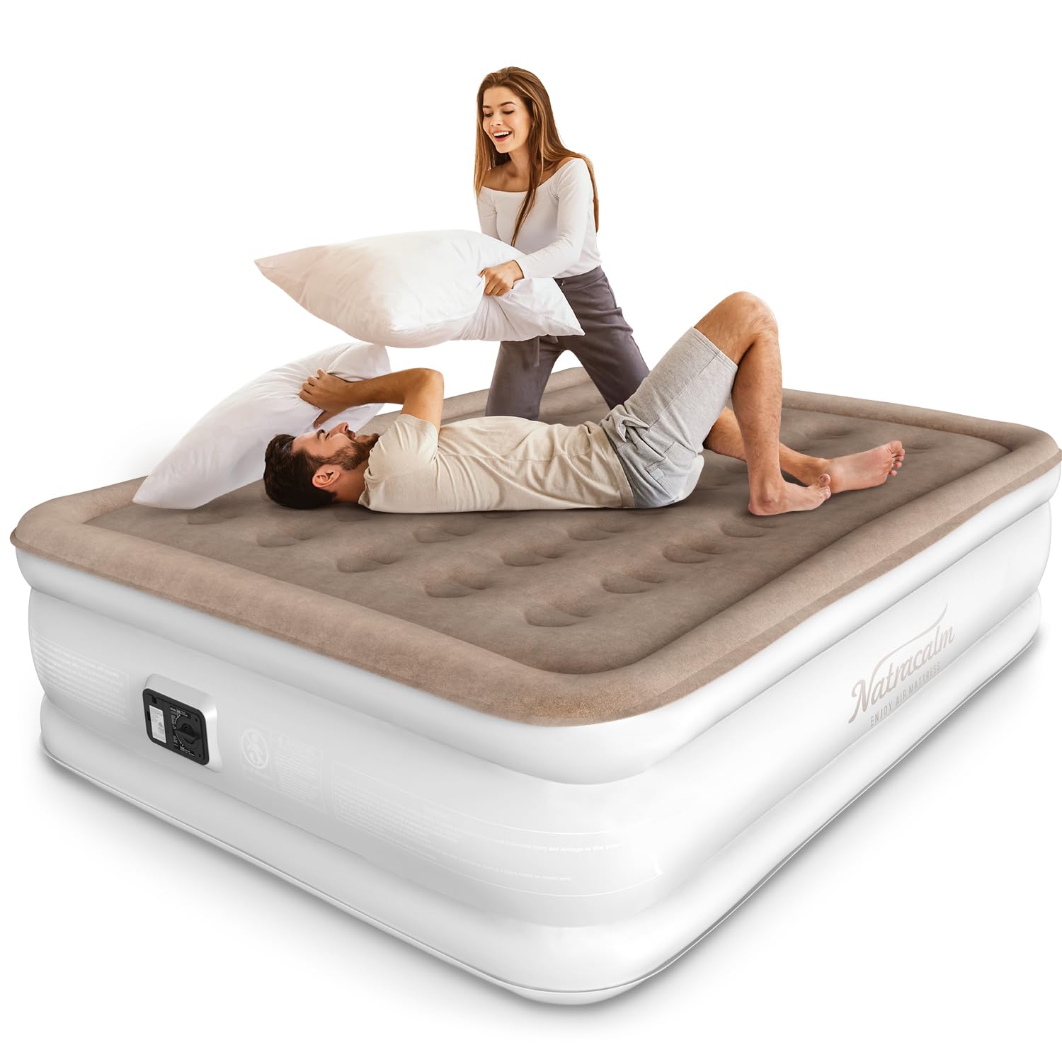 Queen Size Air Mattress with Built-in Pump - Inflates in 3 Minutes, Self-Inflating & Deflating, Foldable Inflatable Bed for Camping, Home Use & Guests - Supports Up to 650lbs - Perfect for Indoor Sleepovers, Outdoor Adventures & Emergency Guest Accommodations