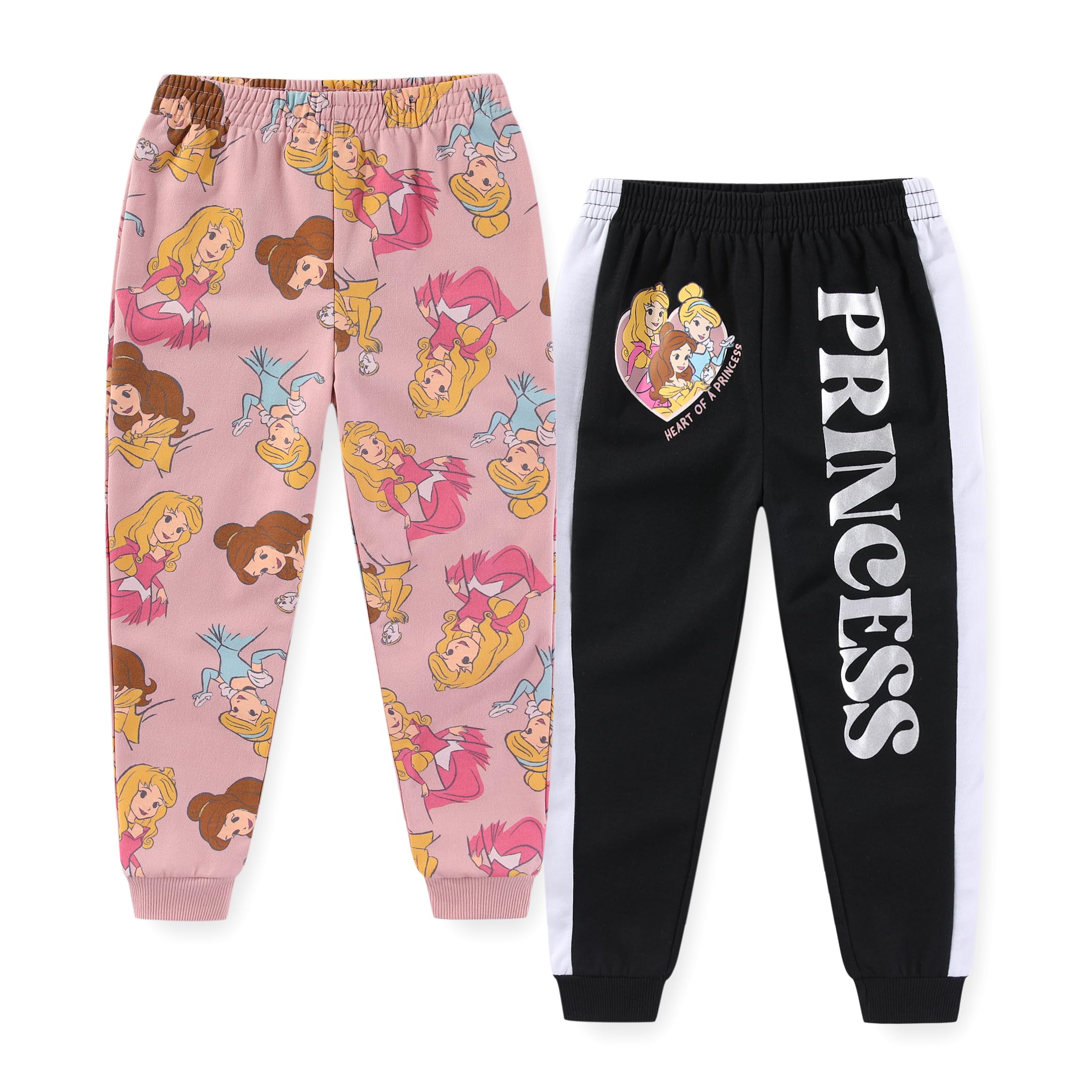 Disney Princess Girls' 2-Pack Fleece Jogger Pants for Big Kids - Soft & Comfortable Winter Lounge Pants for Playtime, Sleepovers & Cozy Days at Home