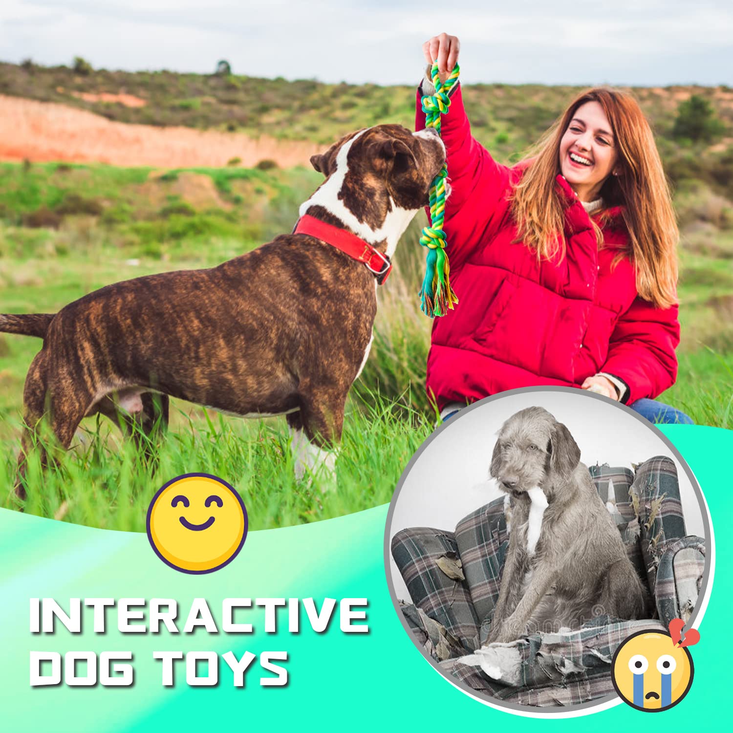 SHARLOVY XL Indestructible Dog Chew Toys - 14 Pack Tough Chewing Toys for Aggressive Chewers & Large Breed Dogs | Durable Puppy Teething Toys with Heavy Duty Cotton Rope | Perfect for Training, Boredom Relief & Dental Health