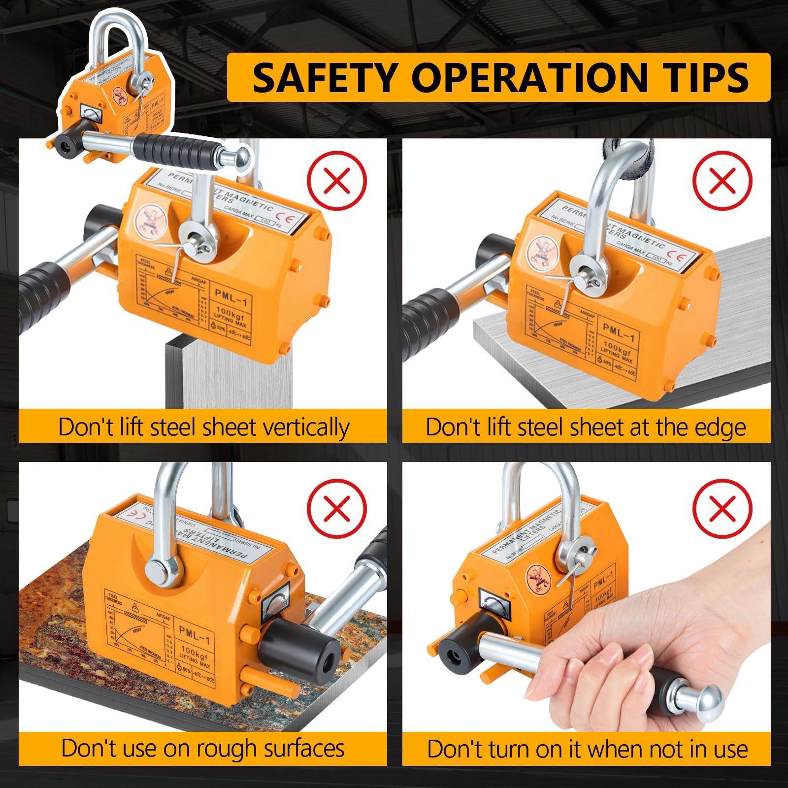 100KG/220Lbs Heavy Duty Permanent Magnetic Lifter - Steel Lifting Magnet for Shop Crane, Hoist & Metal Plates | Ideal for Construction, Warehouse & Industrial Material Handling