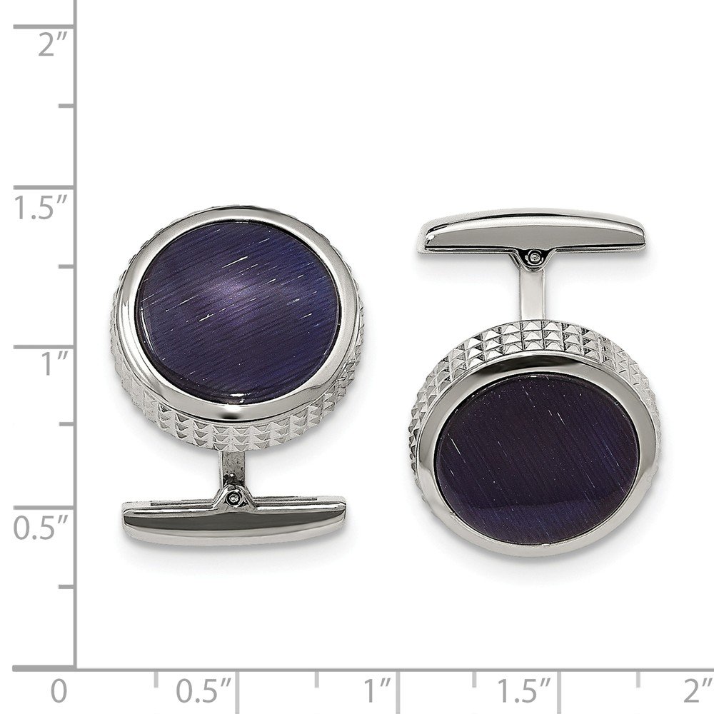 Premium Stainless Steel Blue Cat's Eye Textured Round Cufflinks for Men - Elegant Dress Accessories for Weddings, Business Meetings & Formal Events