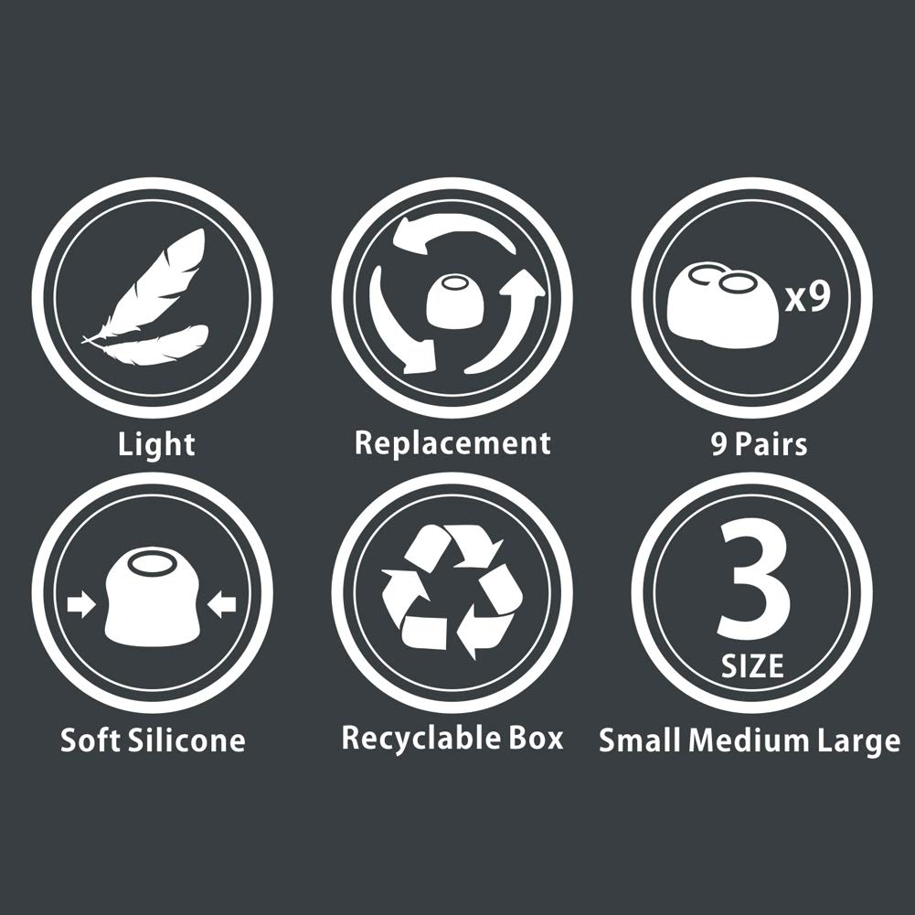 Premium Replacement Earbud Tips - 9 Pairs (S/M/L) for Secure Fit & Noise Isolation - Compatible with AirPods, Galaxy Buds & More - Perfect for Workouts, Travel & Daily Use