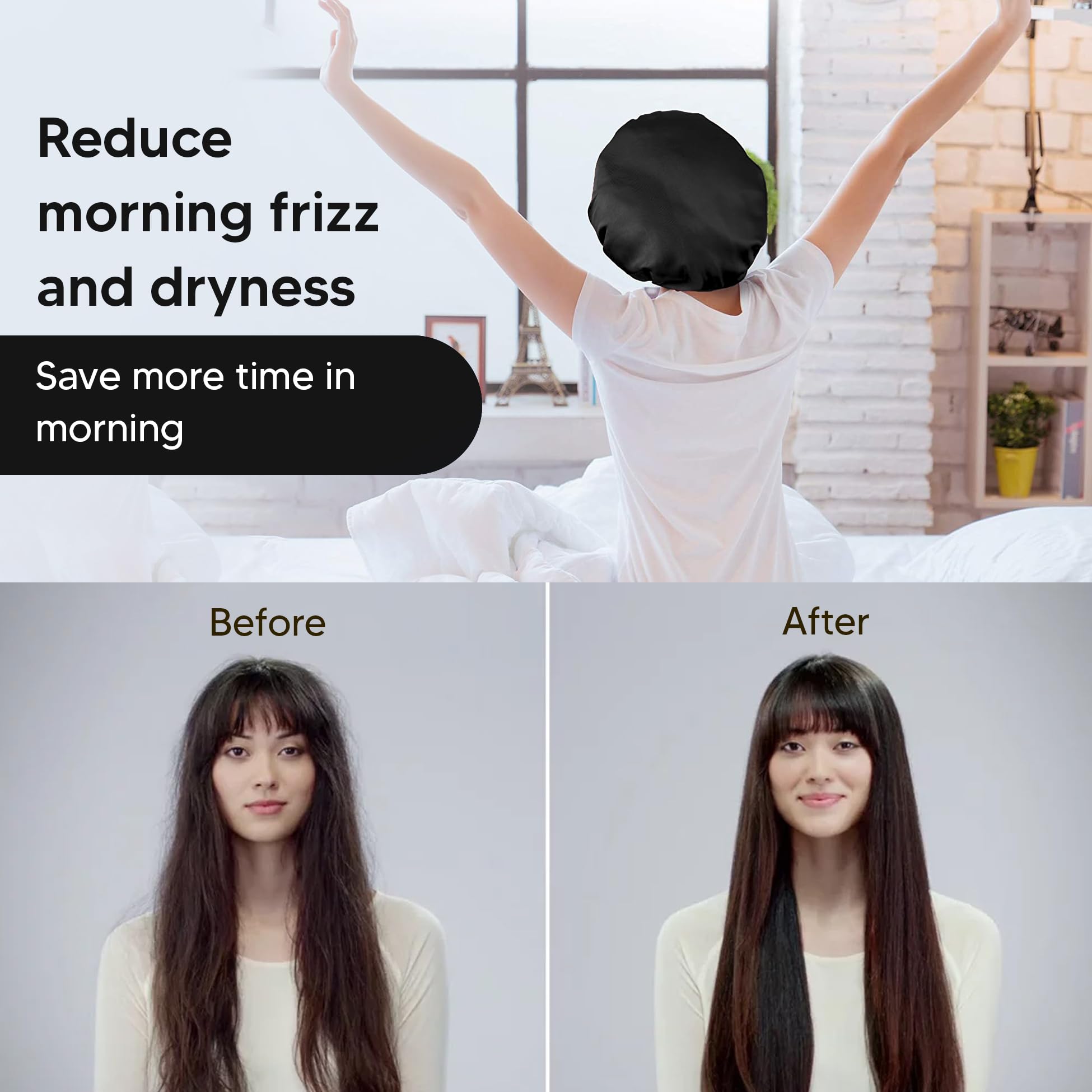 AP SALES Silk & Satin Sleep Bonnet for Curly Hair - Adjustable Hair Cap with 3 Free Scrunchies | Perfect for Nighttime Hair Protection, Travel & Salon Visits