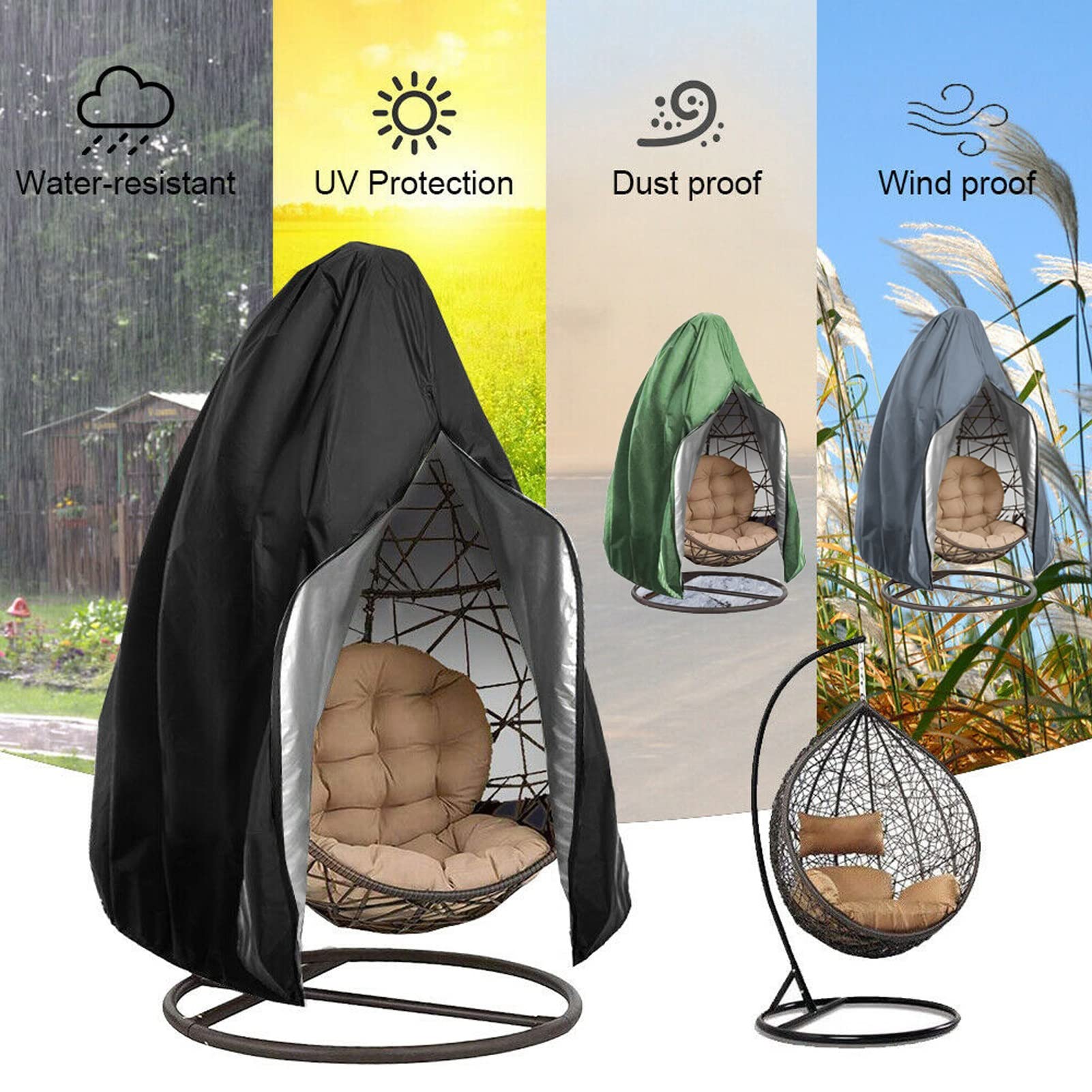 Durable Waterproof Hanging Egg Chair Cover with Zipper - Outdoor Swing Chair Dust Protector for Patio, Rattan Furniture - Perfect for Garden, Balcony & Backyard Relaxation