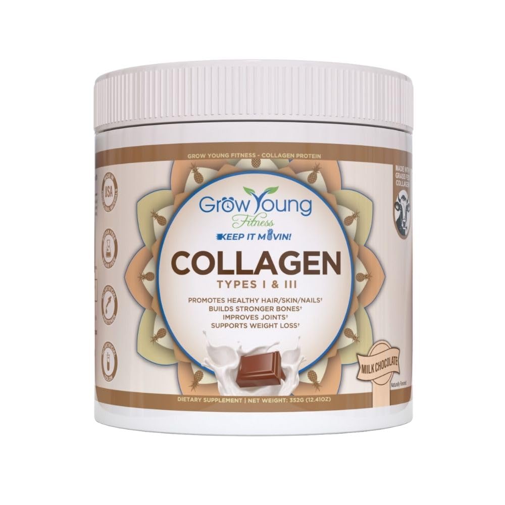 Grow Young Fitness Collagen Protein Powder - Milk Chocolate Flavor, 12.41oz (1 Pack, 20 Servings) | Sugar Free Supplement for Skin Elasticity, Bone & Joint Health, Weight Management | Perfect for Post-Workout Recovery & Healthy Lifestyle