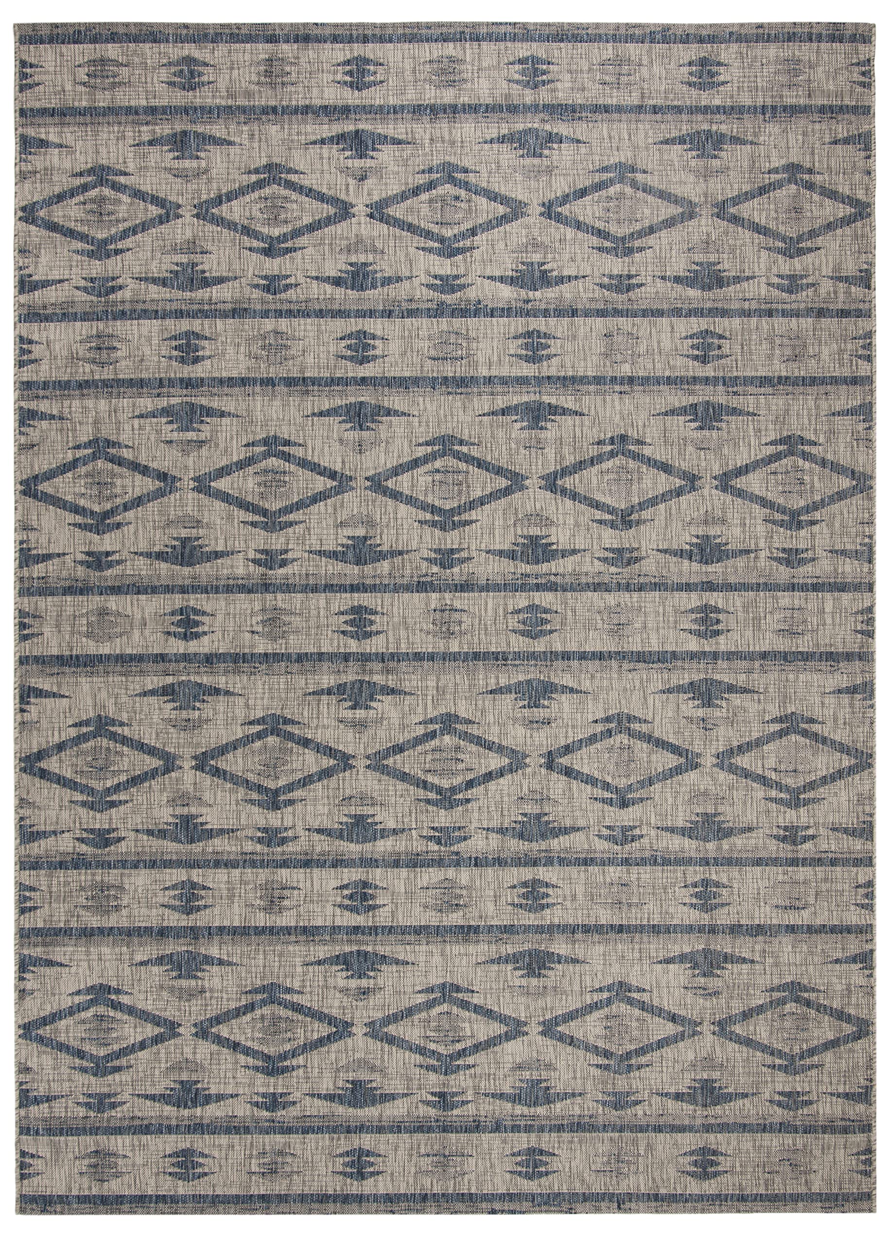 SAFAVIEH Courtyard Collection 8' x 10' Grey/Navy Indoor Outdoor Waterproof Rug - Easy to Clean, Stain Resistant for Patio, Backyard, Mudroom & High Traffic Areas