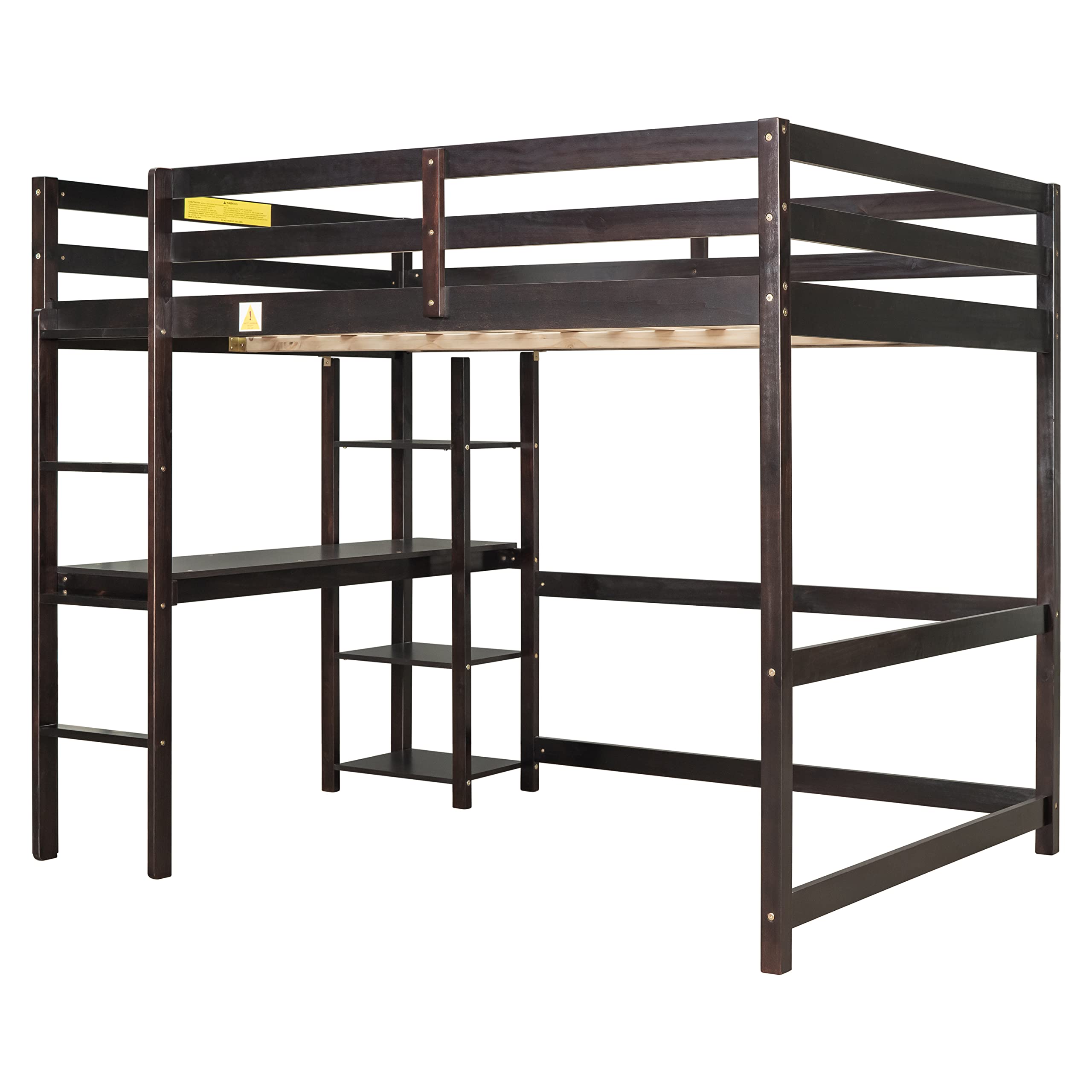 Harper & Bright Designs Full Size Wood Loft Bed with Built-in Desk for Kids & Teens - Space-Saving Study Bed for Boys & Girls in Espresso Finish - Perfect for Small Bedrooms, Dorm Rooms & Home Offices