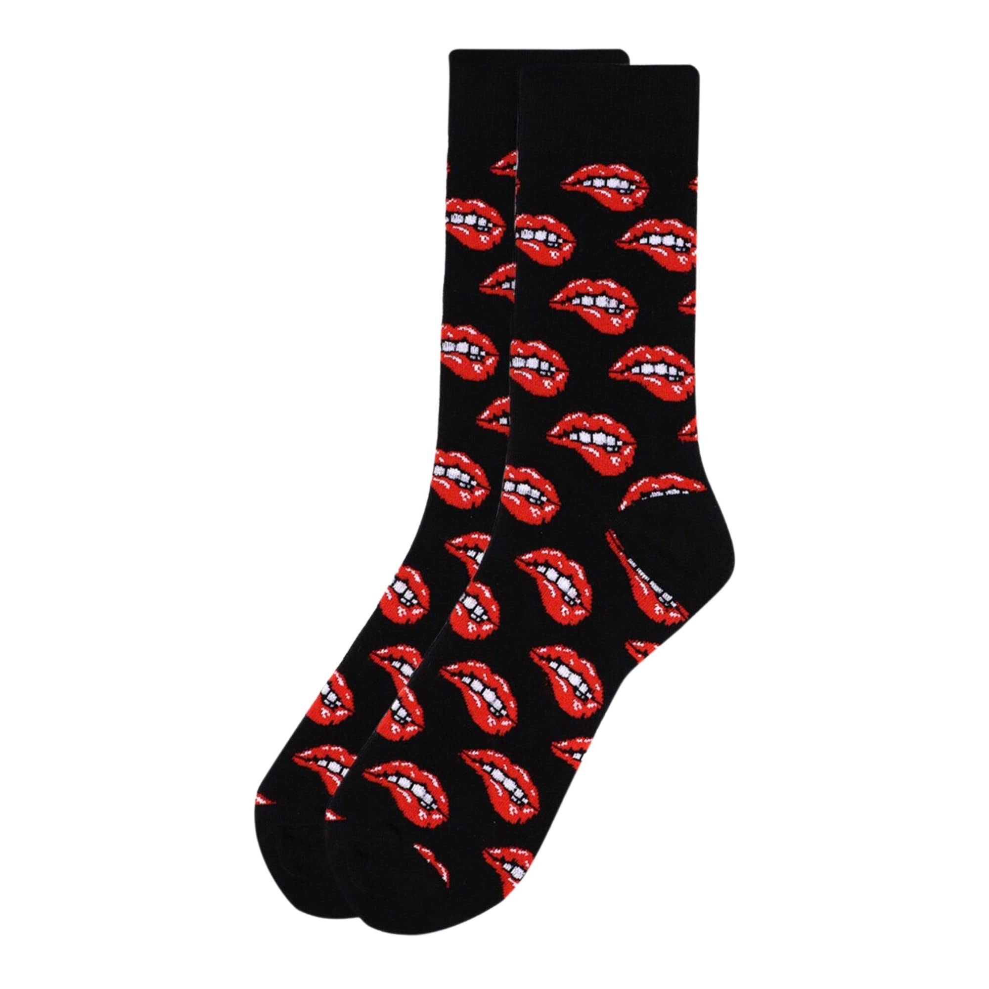 Men's Sexy Lip Bite Valentine's Day Novelty Crew Socks - Black | Perfect for Romantic Gifts, Couples Outfits & Date Nights