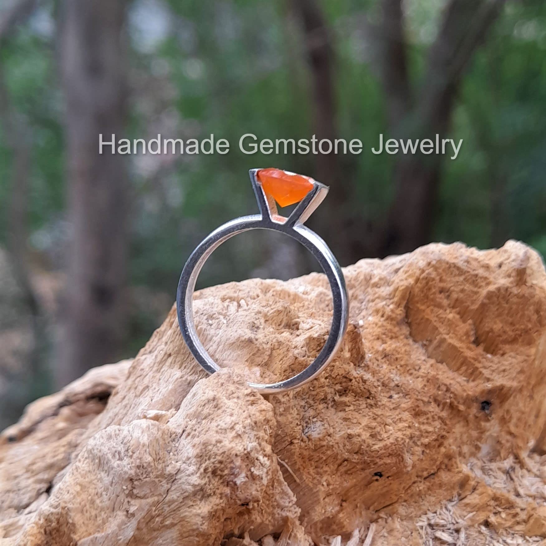 **Handmade Carnelian Engagement Ring - Orange Gemstone Prong Set Boho Jewelry for Women, Wedding, Anniversary & Everyday Wear**